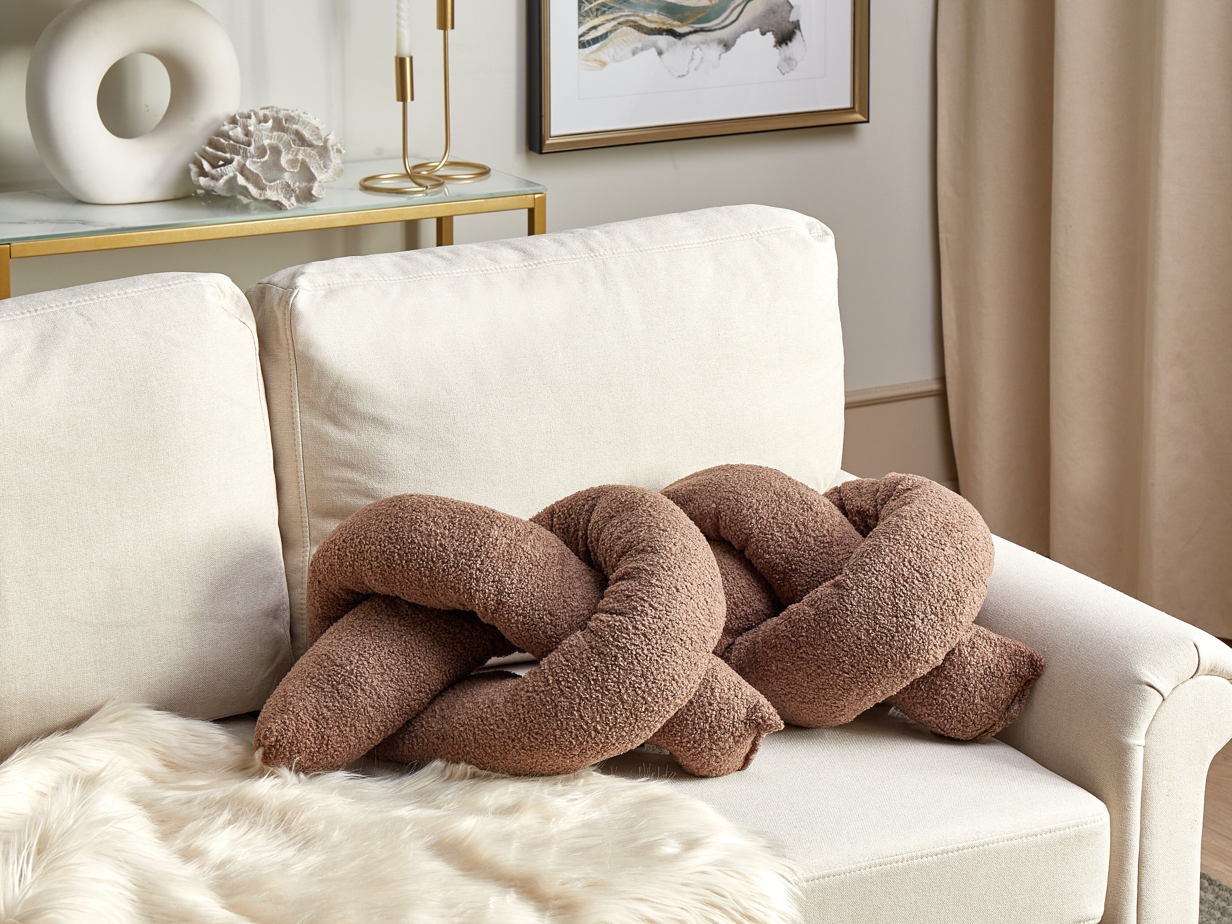 Set of 2 Decorative Cushions GLADIOLUS Boucle 172 x 14 cm Brown Solid