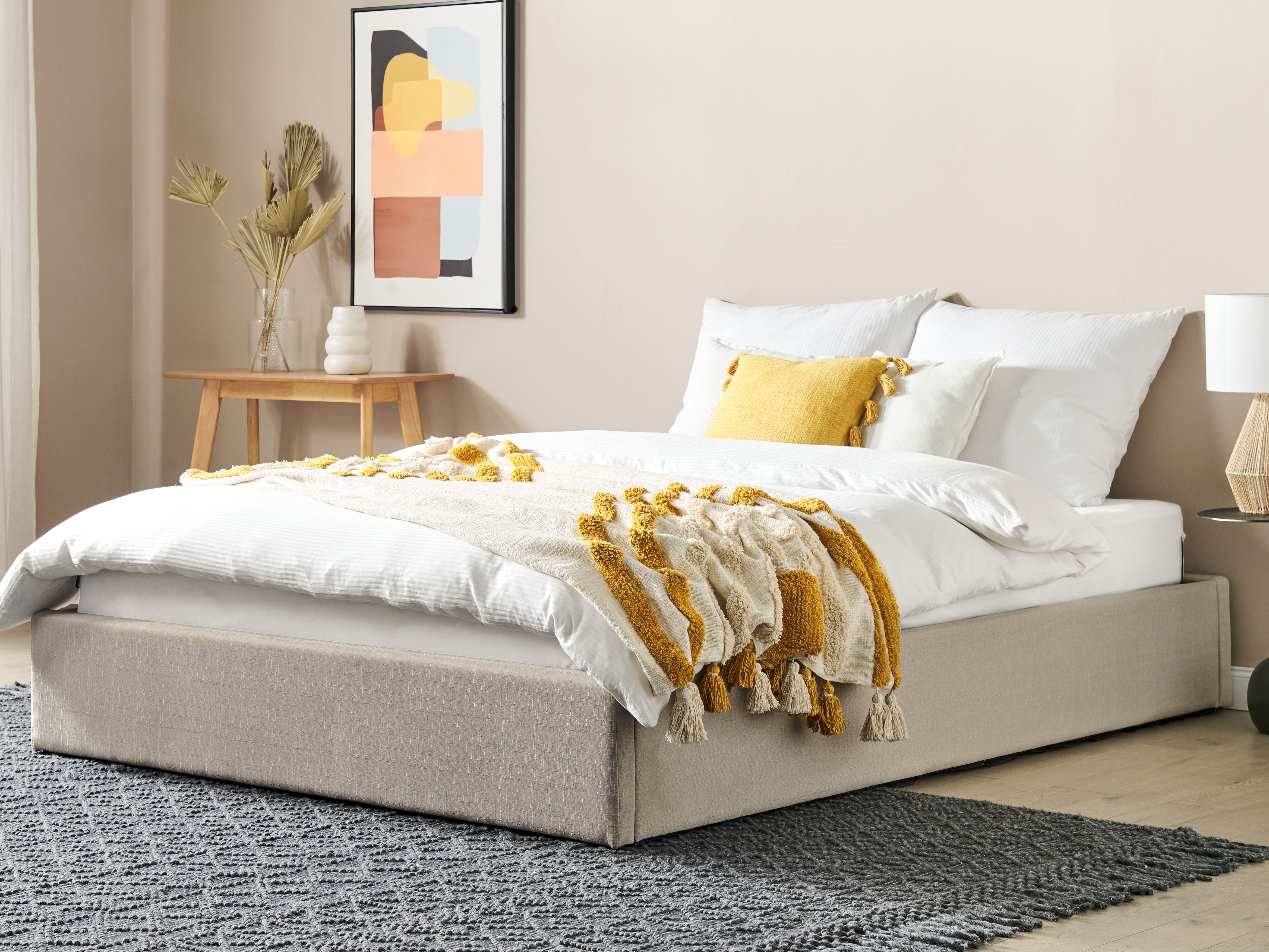 Ottoman Bed without Headboard Fabric DINAN 160 x 200 cm (EU King Size) Light Brown