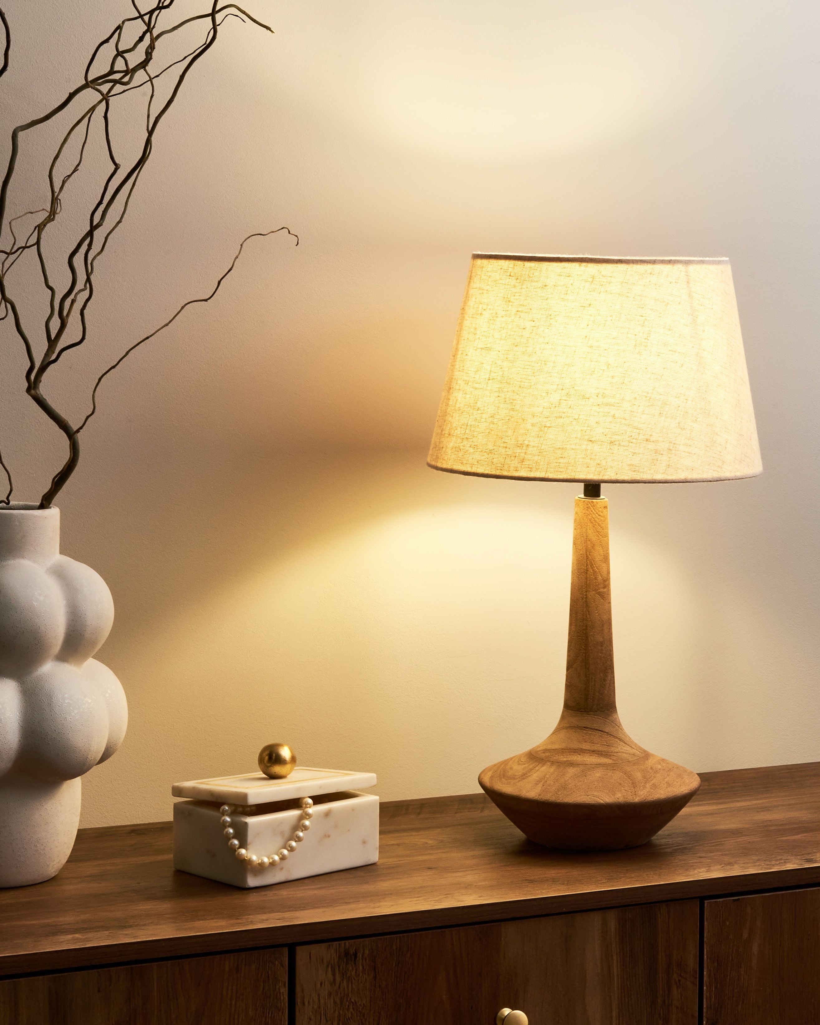 Table Lamp GODAWARI Mango Wood Dark Brown