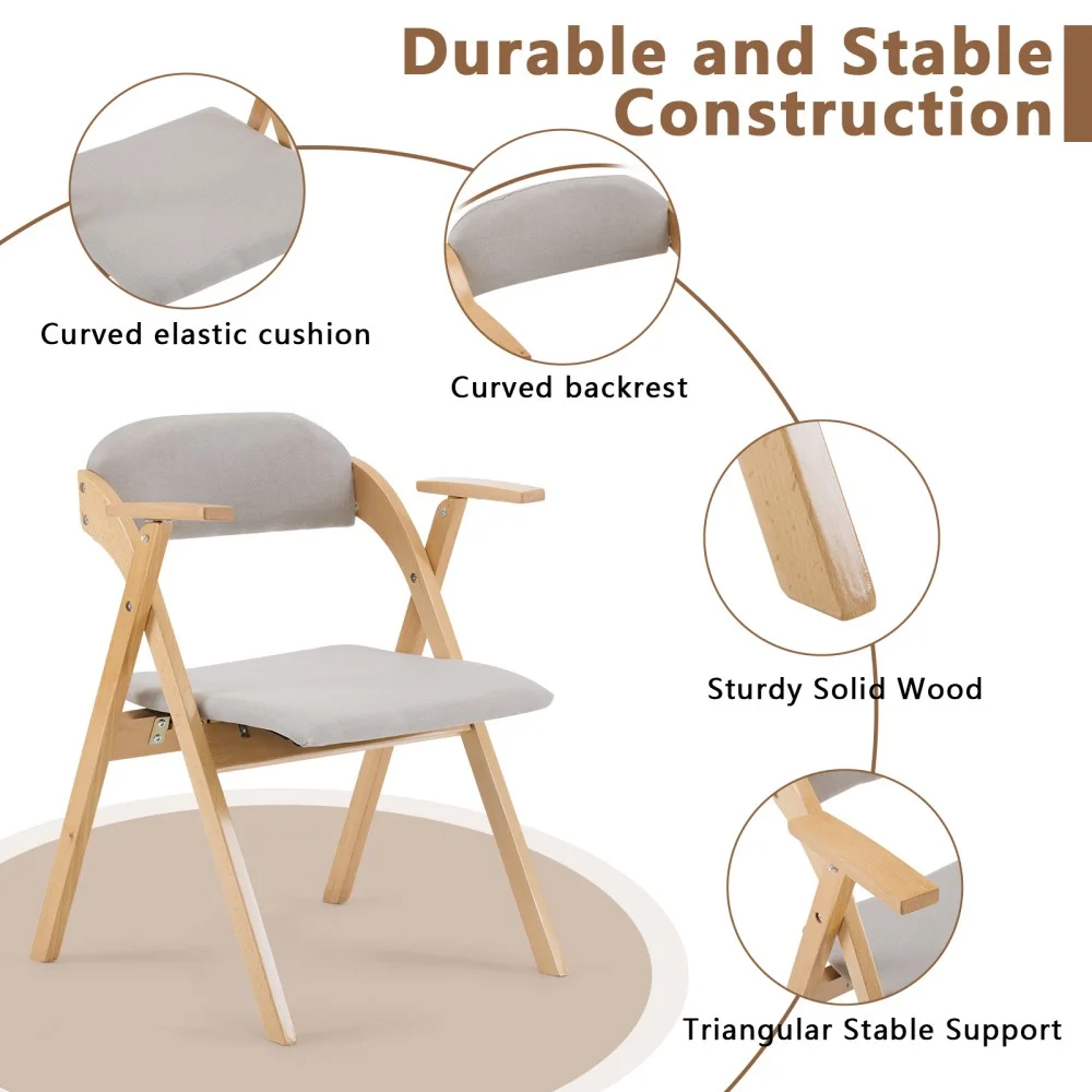 IVV 2-Pack Beechwood Folding Chairs with Cushioned Seat and Backrest, No-Assembly Guest Chairs for Home, Office, or Events (Beige) - Image 15