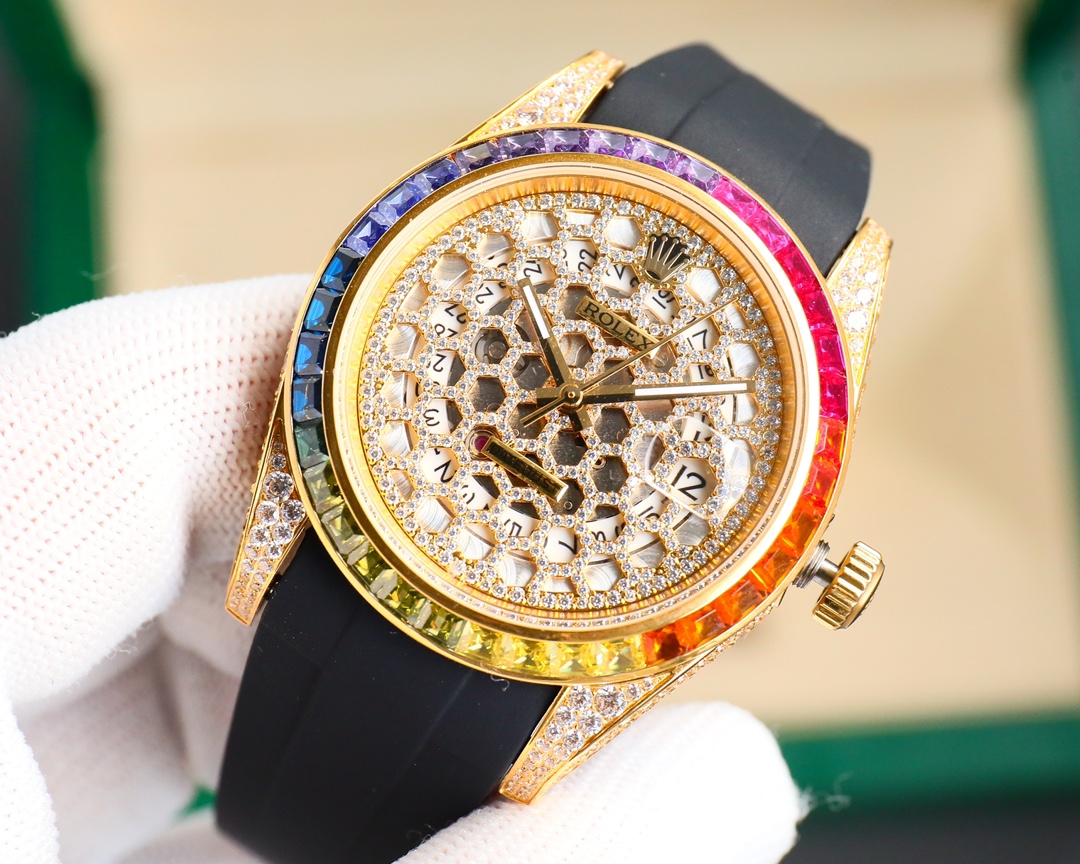 Rolex Rainbow Diamonds Logbook Full Diamonds Tudor Edition Luxury 18k Nanotechnology - 41MM(1:1 replica) - Elite Watch Atelier