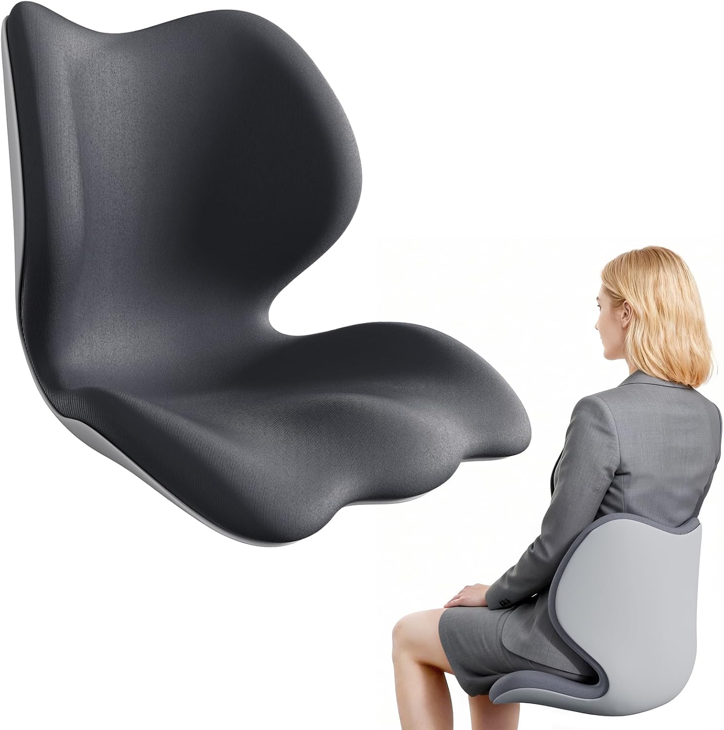 Civa Ergonomic Back Support Cushion for Office & Wheelchair, Posture Support for Long Sitting, Lumbar System & Extra-Thick Memory Foam for Sciatica Pain Relief (Max Hips 40