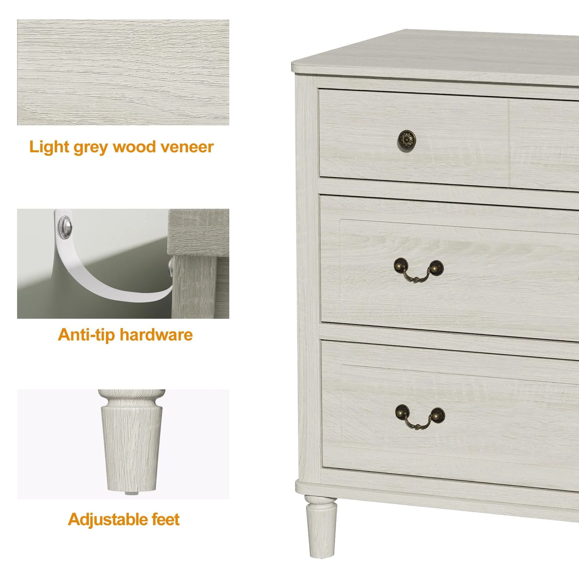 May Color Large White 3 Drawer Dresser Set of 2 with Fluted Panel, Modern Chest of Drawers with Silent Slide Drawers, Wood Accent Nightstand with Storage for Bedroom Living Room, Hallway - Image 77