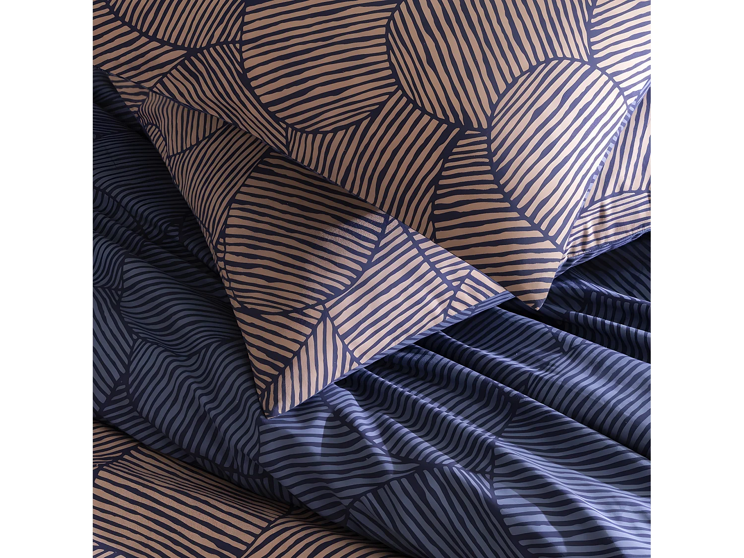 Parure de lit 2 personnes en coton 57 fils imprimé bleu 240x220cm