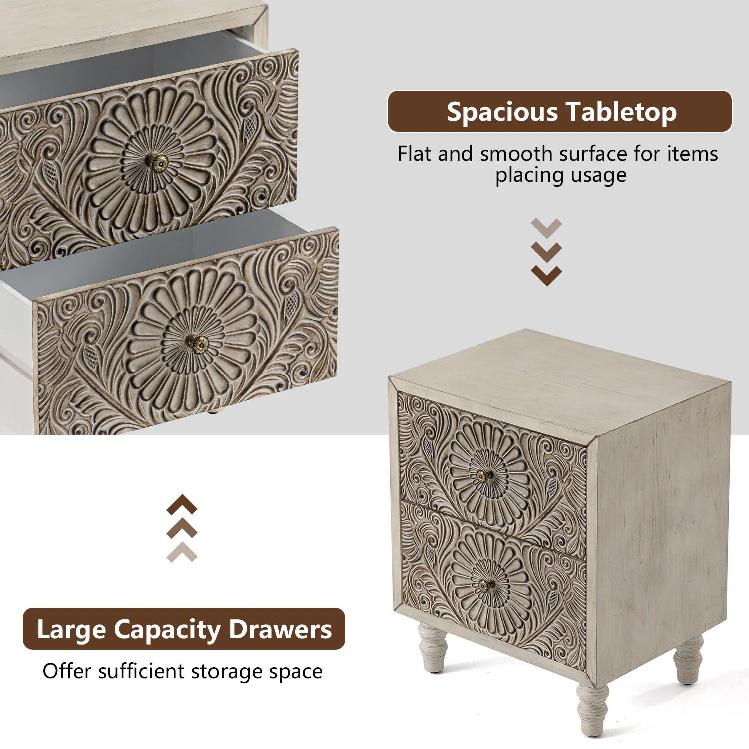 FOROUTIA Wooden Nightstand with 2 Drawers,Vintage MDF Bedside Tables with Storage - Image 6