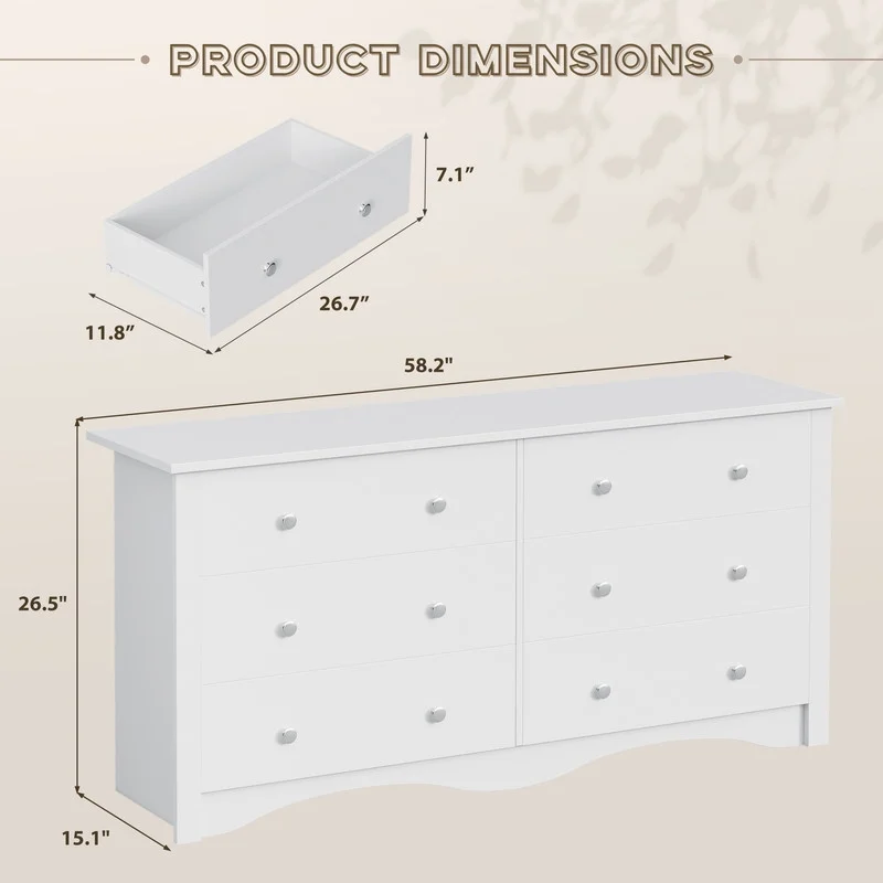Lumihaven Rustic Modern Chest of 6 Drawers,Extra Wide Double Dresser for Master Bedroom or Nursery Storage,Black - Image 21