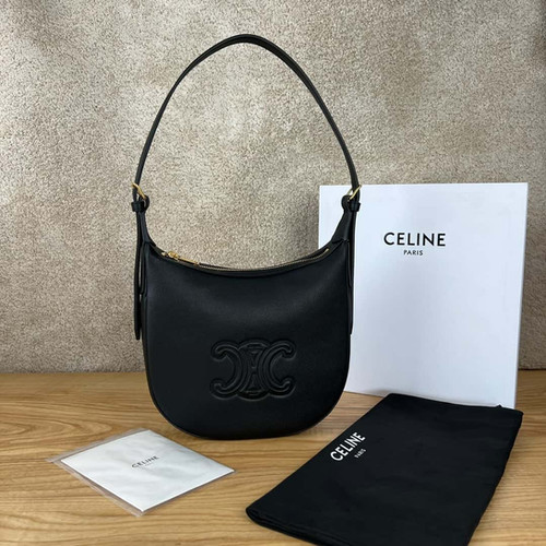 CELINE HELOISE Triomphe Small Soft Cow Leather Handbag Black