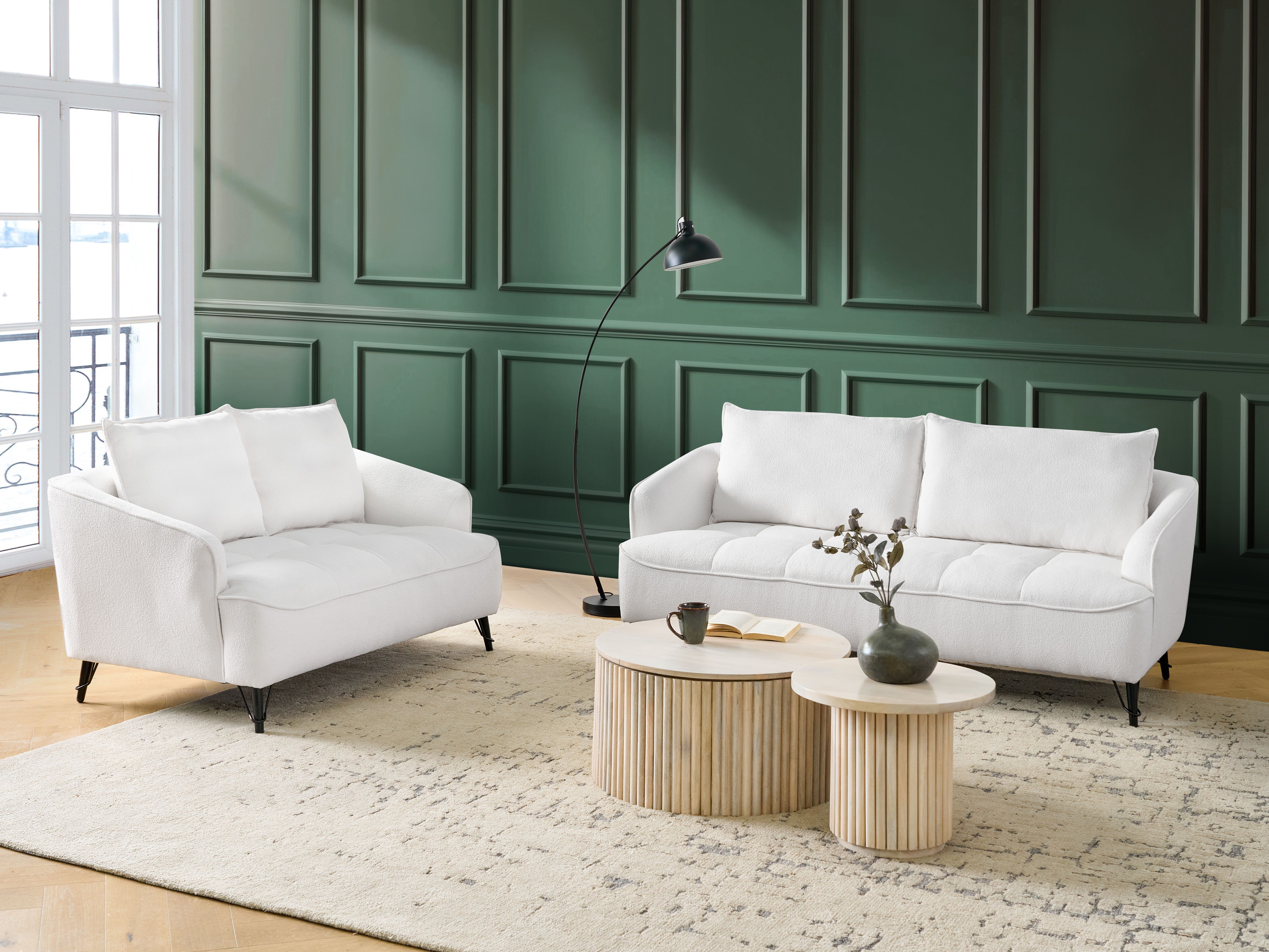 Living Room Set 5 Seater HOBRO Boucle White