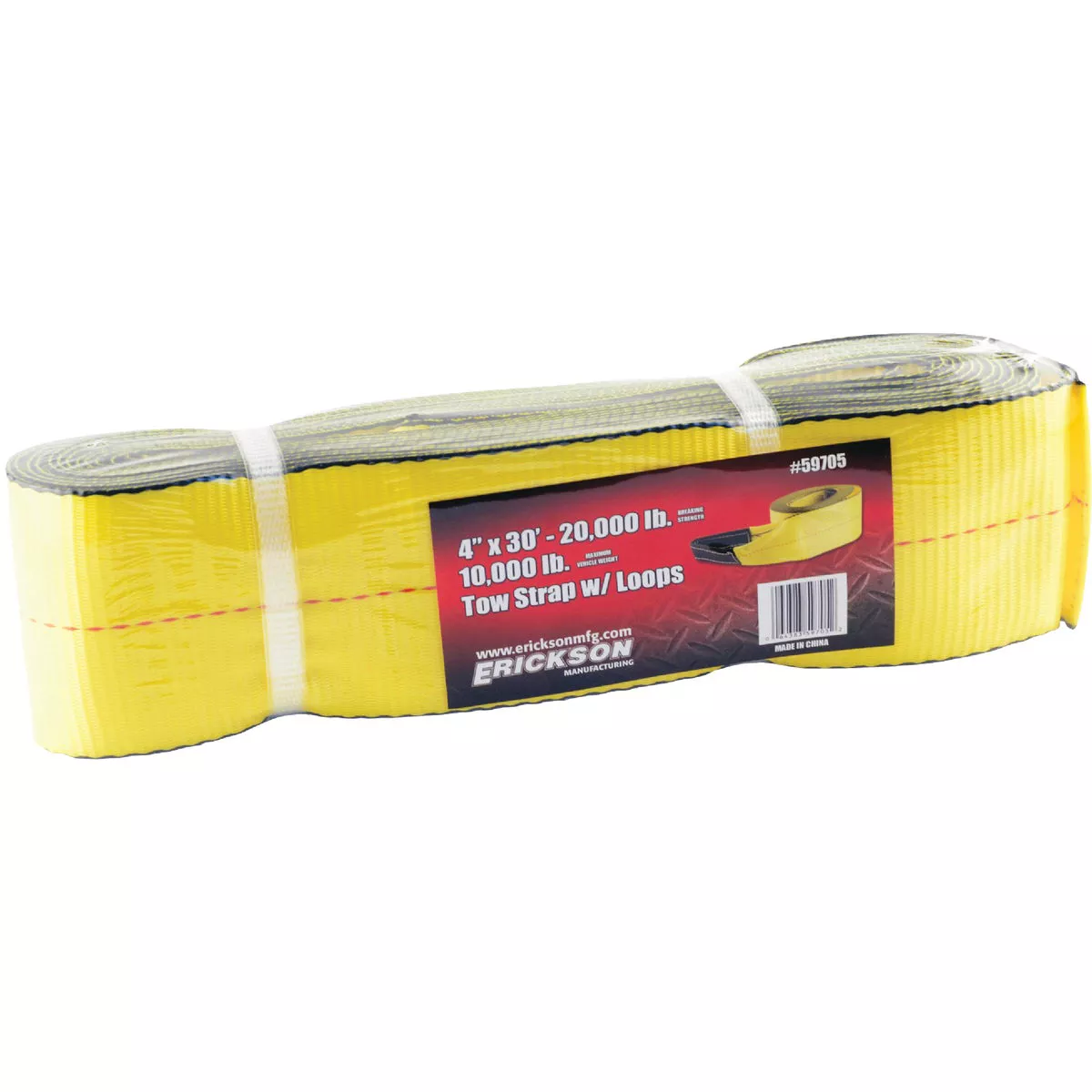 Erickson 4 In. x 30 Ft. 10,000 Lb. Safe Work Load Polyester Tow Strap with Loops, Yellow