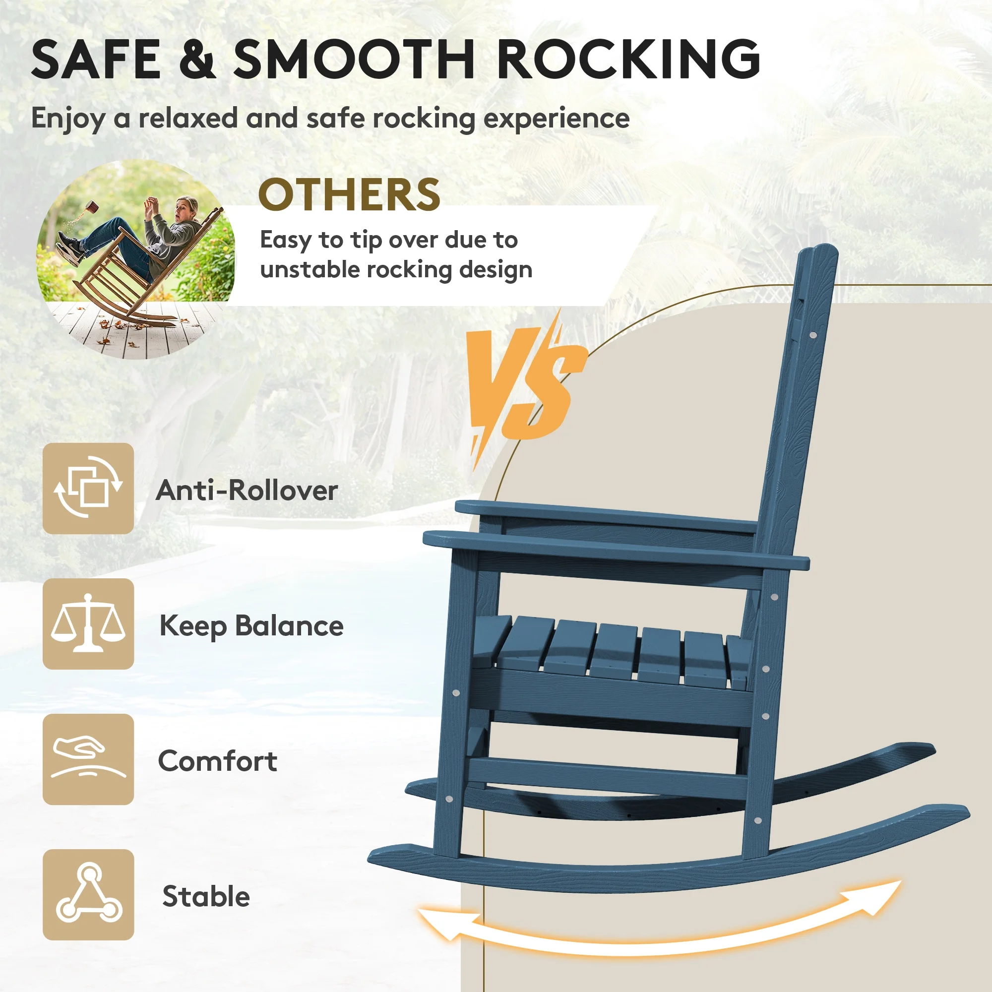 KINGYES HDPE Outdoor Rocking Chairs Set of 2,HDPE Patio Rocker for Porch,Black - Image 44
