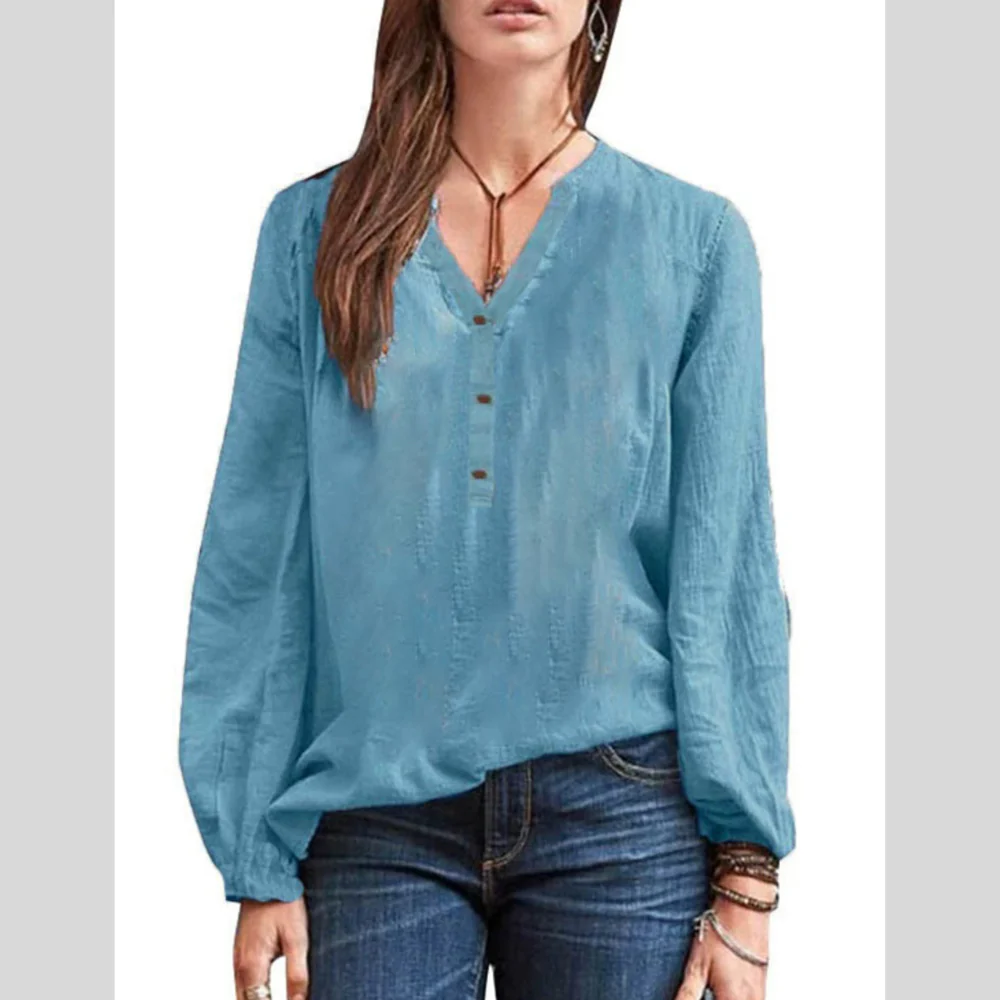 Full Size Notched Long Sleeve Blouse Plus Size - ZKZOOK