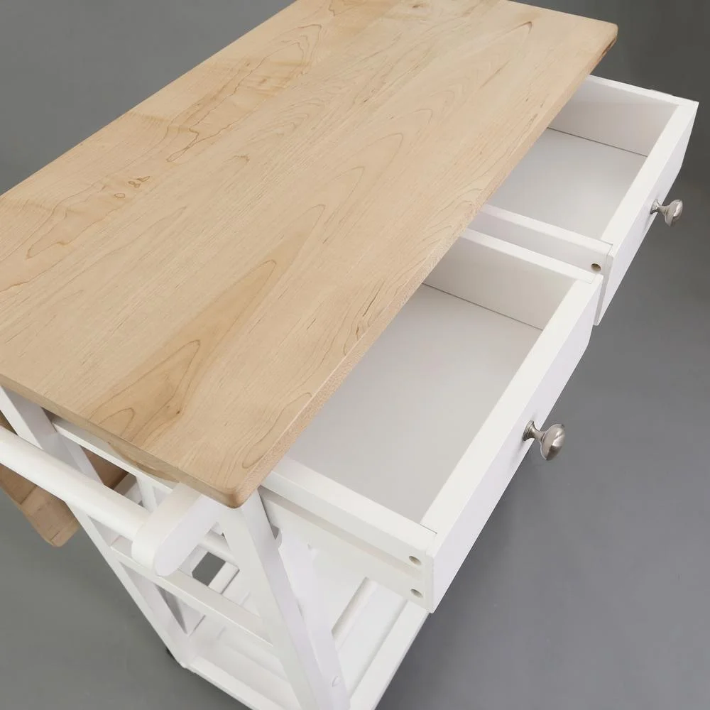 American Trails Breakfast Cart with Drop-Leaf Table, American Maple Top, Square - White - Image 6