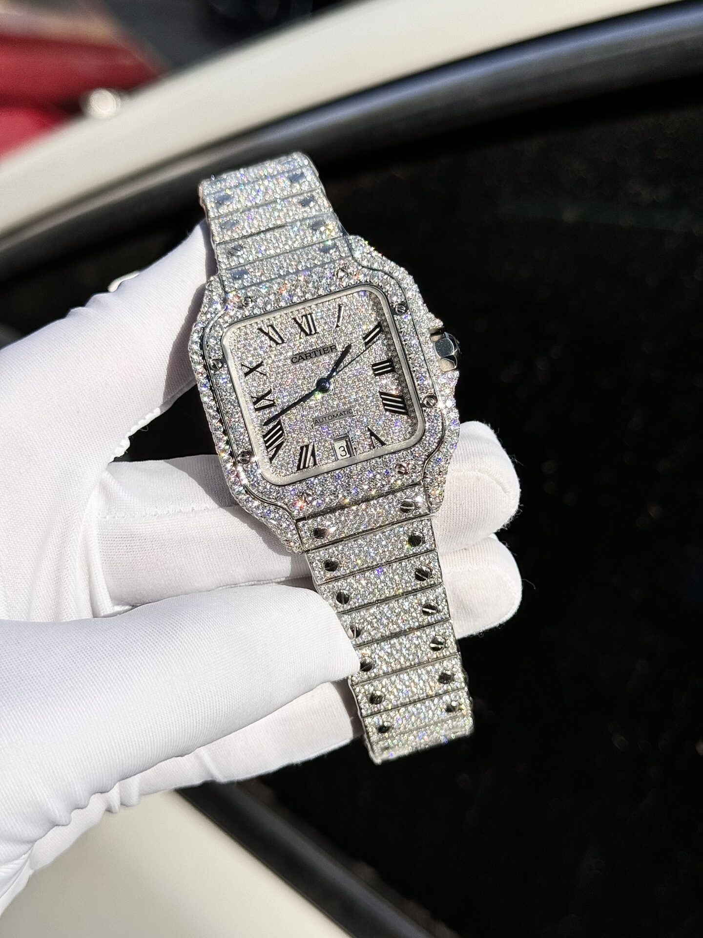 Cartier Santos Replica Watch Full Diamond Moissanite Hong Kong 39.8mm - Top club