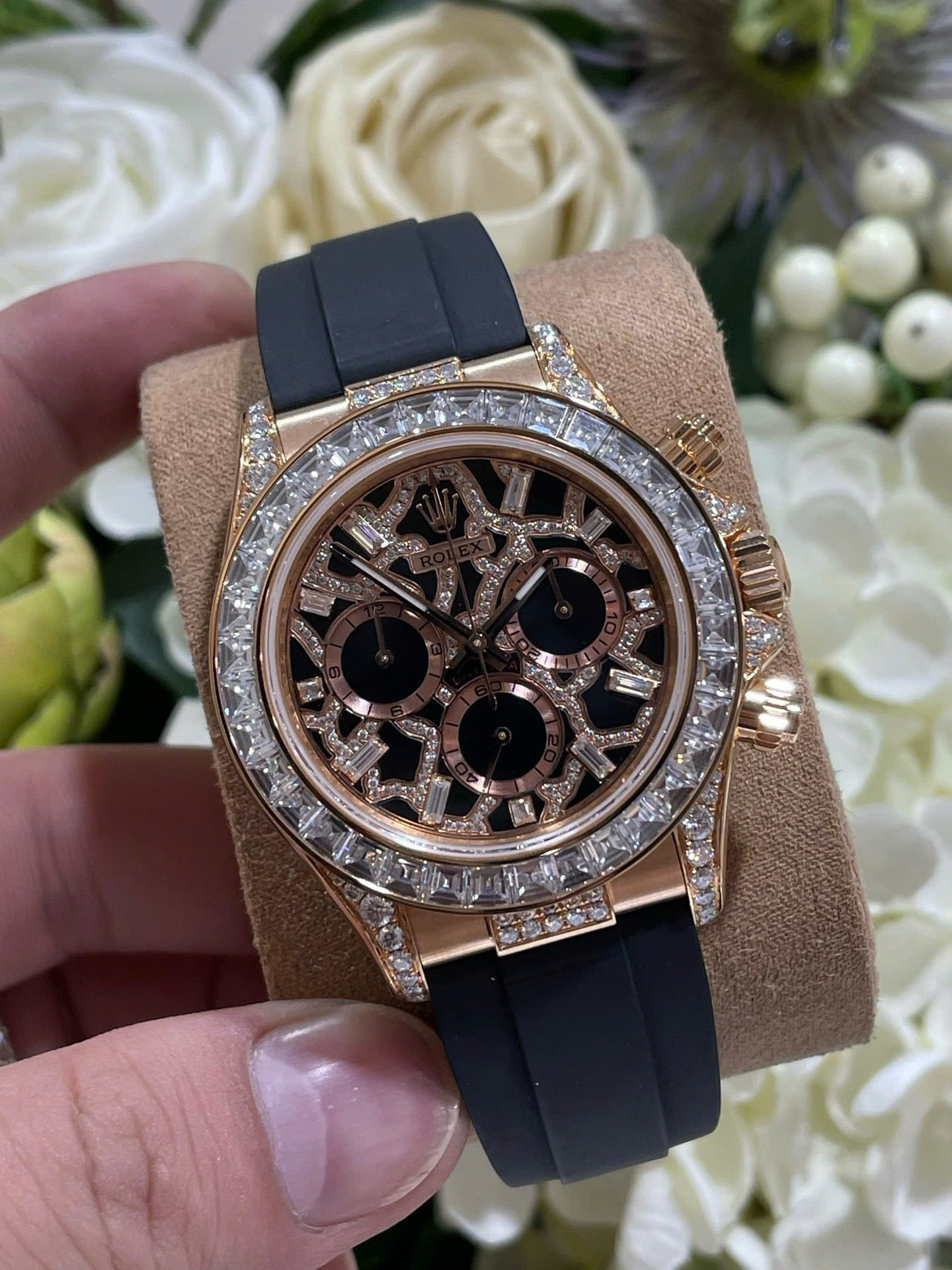 Rolex Daytona 116588TBR Giraffeb Chestnut Brown Dial Gold Wrapped   Moissanite Diamonds 40mm - Elite Watch Atelier
