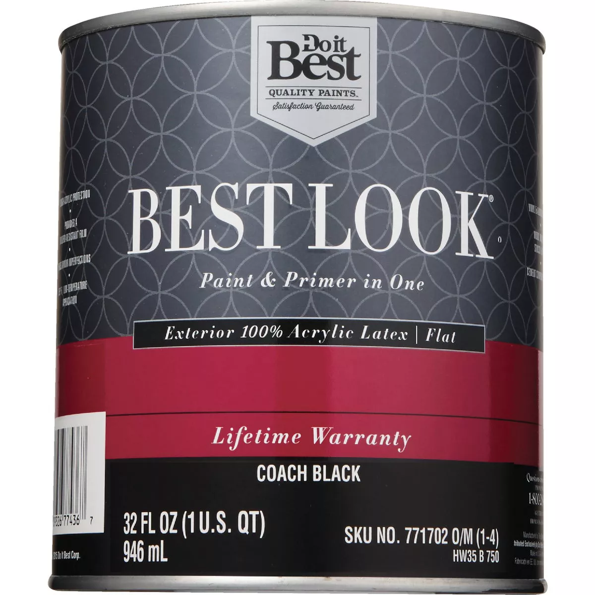 Best Look 100% Acrylic Latex Premium Paint & Primer In One Flat Exterior House Paint, Coach Black, 1 Qt.