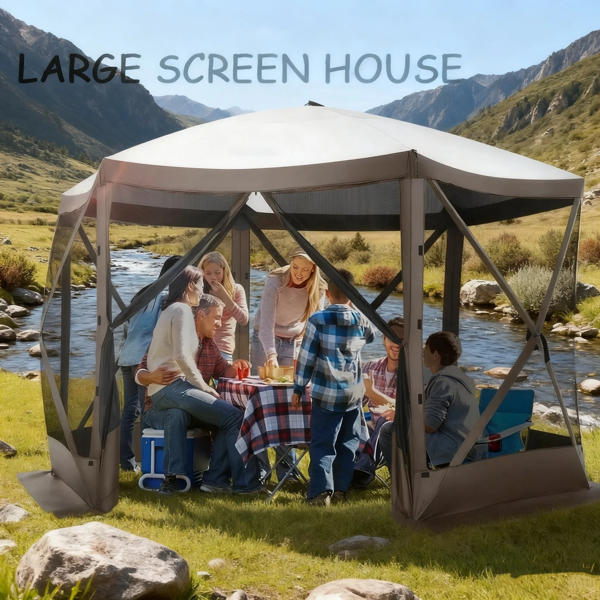 COBIZI 12'x12' Pop-up Gazebo Outdoor Camping Tent with 6 Sides Mosquito Netting, Waterproof, UV Resistant, Portable Screen House Room, Easy Set-up Party Tent with Carry bag, Ground Spike, Brown - Image 15