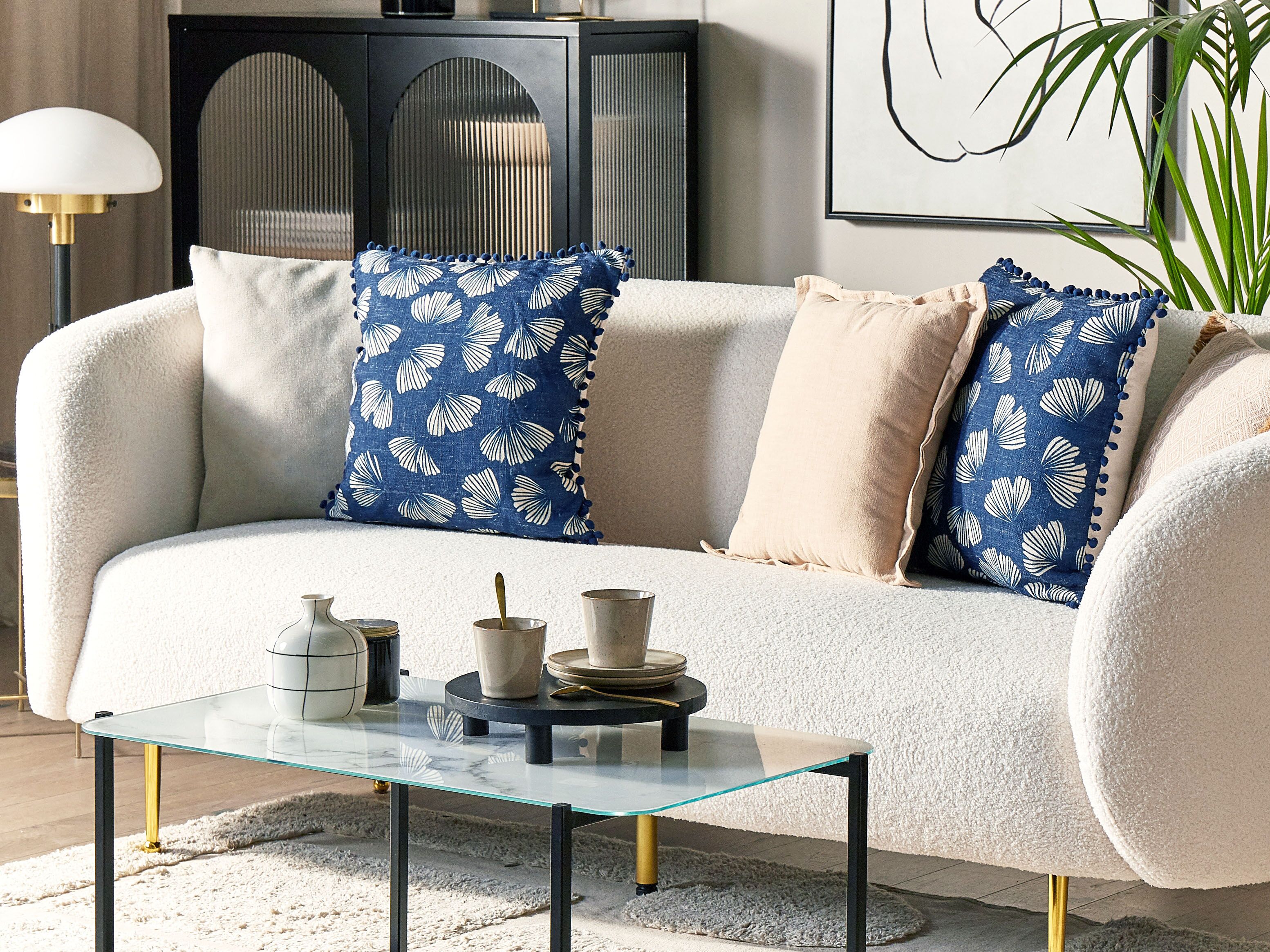 Set of 2 Decorative Cushions DANDELION 45 x 45 cm Dark Blue Plant Pattern