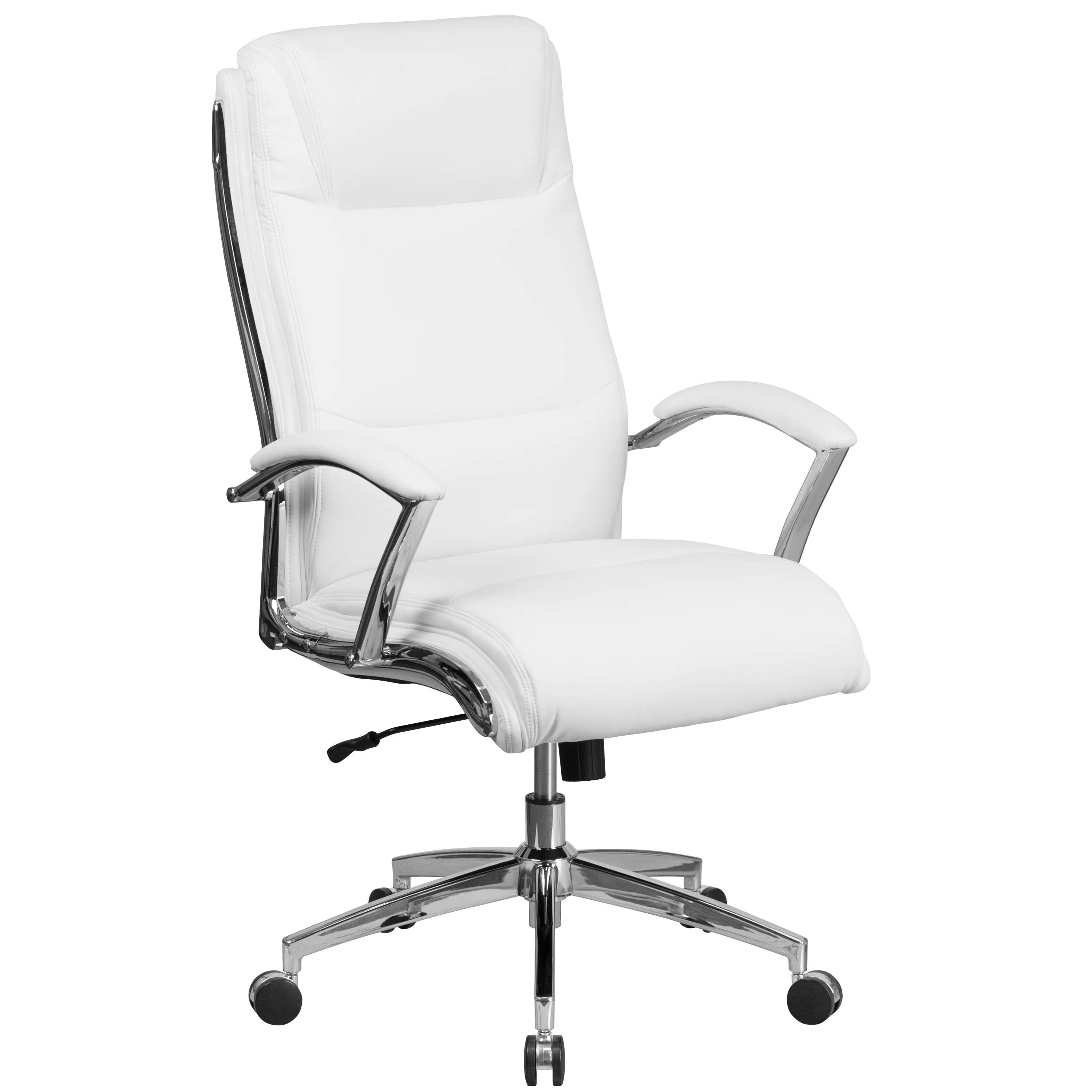 Emma + Oliver High Back Designer White LeatherSoft Smooth Swivel Office Chair with Arms