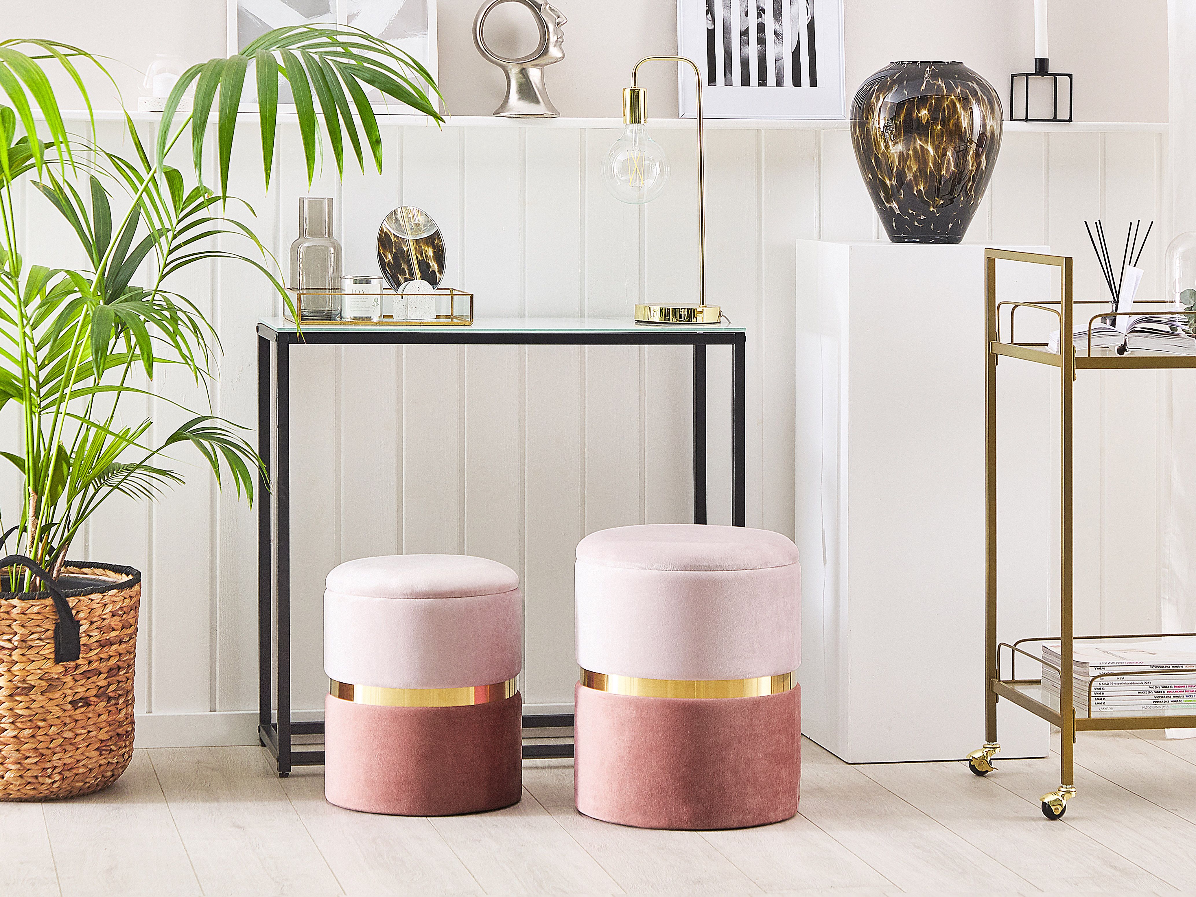 Set of 2 Storage Pouffes WICHITA Velvet Pink
