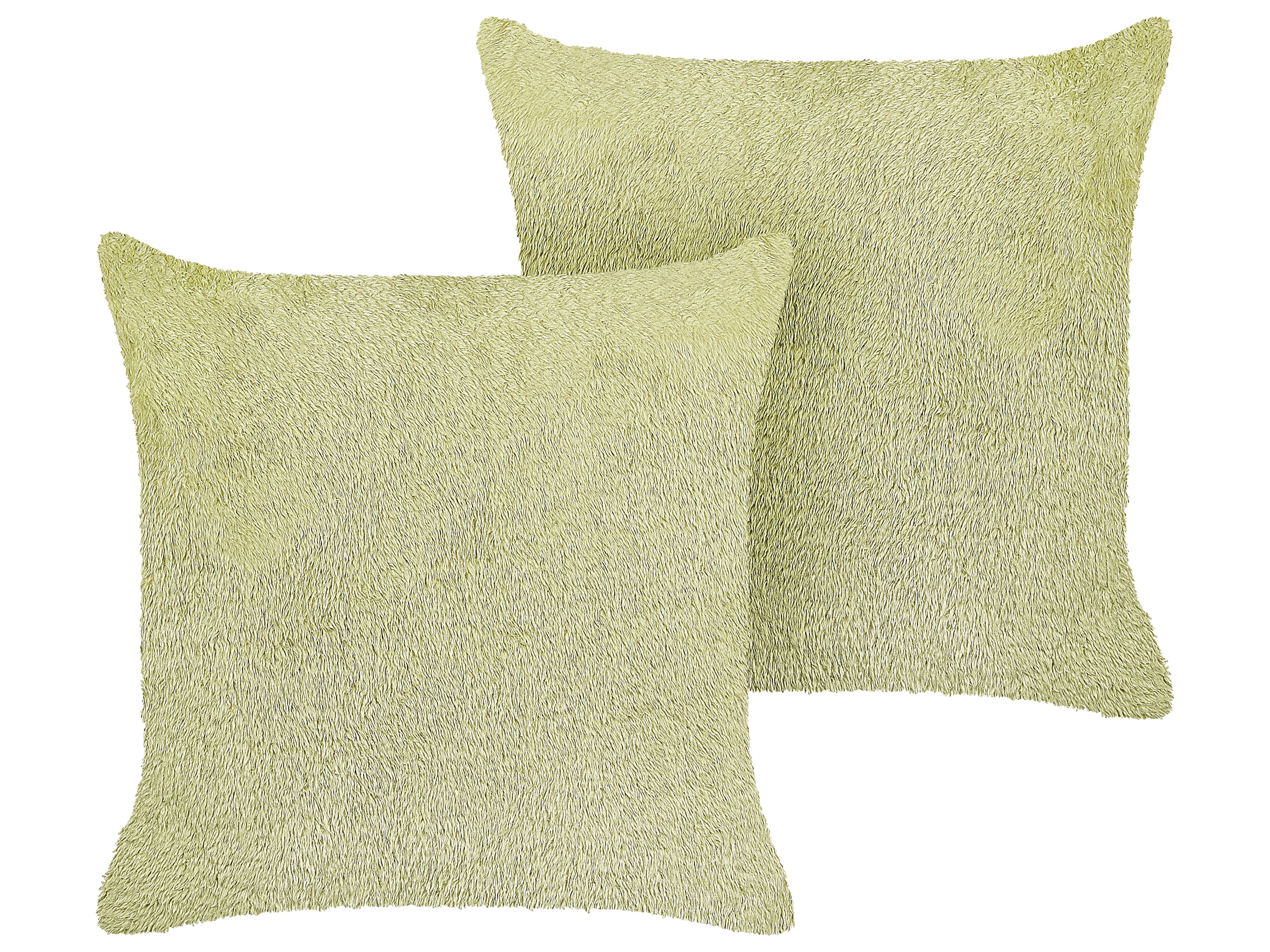 Set of 2 Decorative Cushions PILEA Faux Fur 45 x 45 cm Light Green Solid