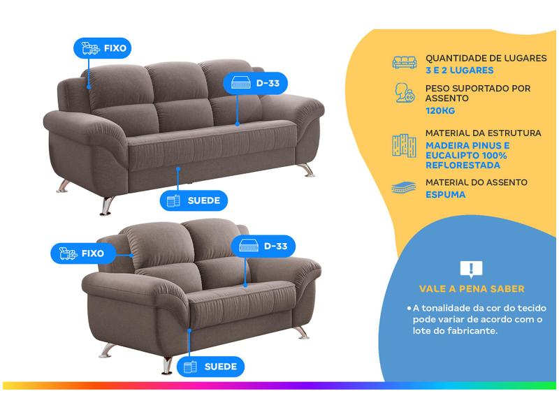 Conjunto de Sofás 2 e 3 Lugares Marselha Linoforte