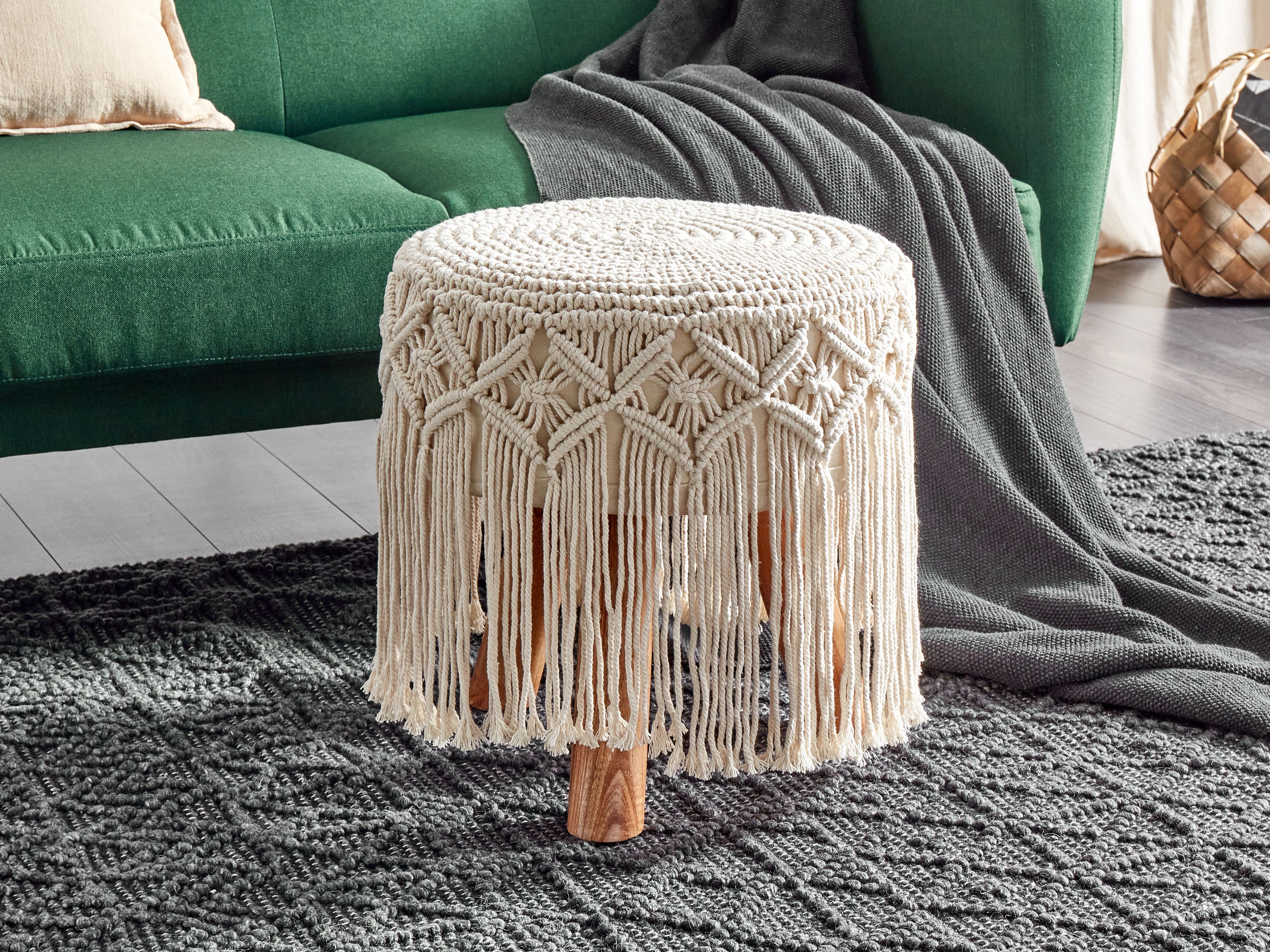 Footstool Macramé NAWABAD Cotton Beige