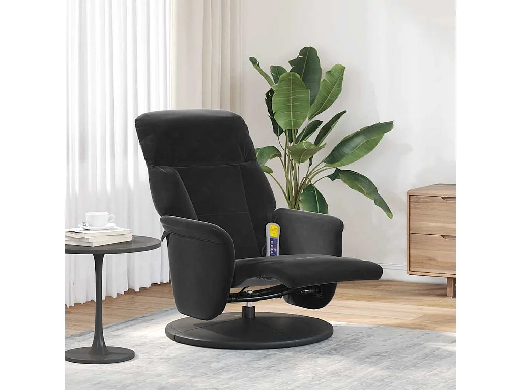 Fauteuil inclinable-Fauteuil salon de massage avec repose-pied noir velours SHL5459