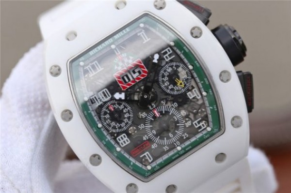 Replica Richard Mille RM011 White Ceramic Felipe Massa Green Inner Bezel White Rubber Strap A7750 - Top club