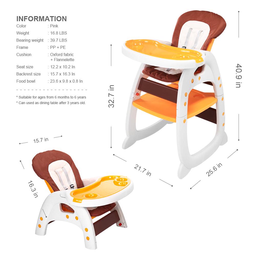 3in1 Baby High Chair. Convertible Play Table and Chair Set for Toddler. Adjustable Seat. Yellow