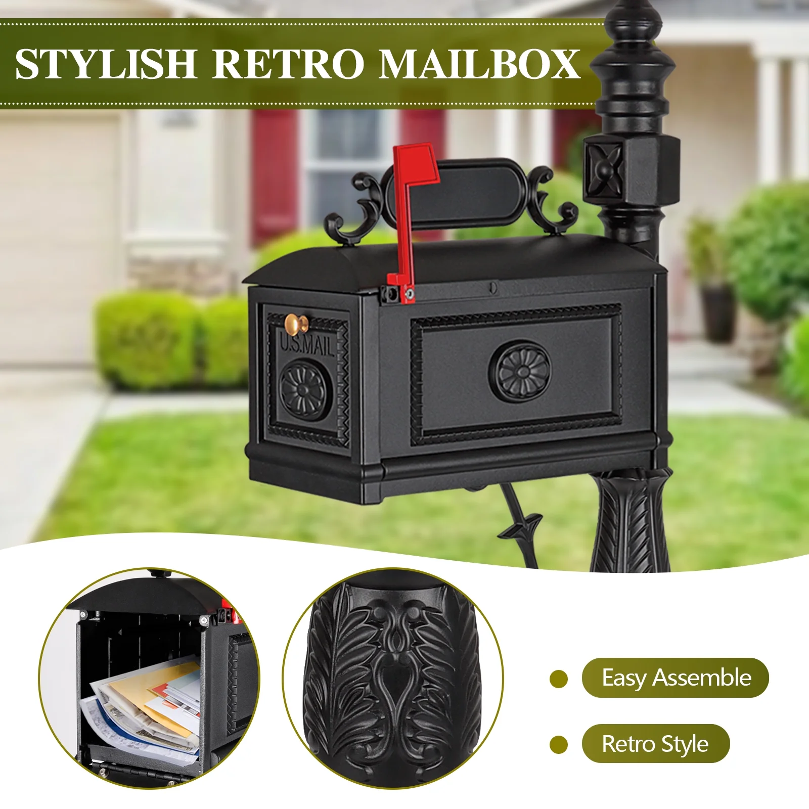 Betisef Large Cast Aluminum Mailbox Barcelona Decorative Post Mail Box Combination Stratford Heavy Duty - Image 13