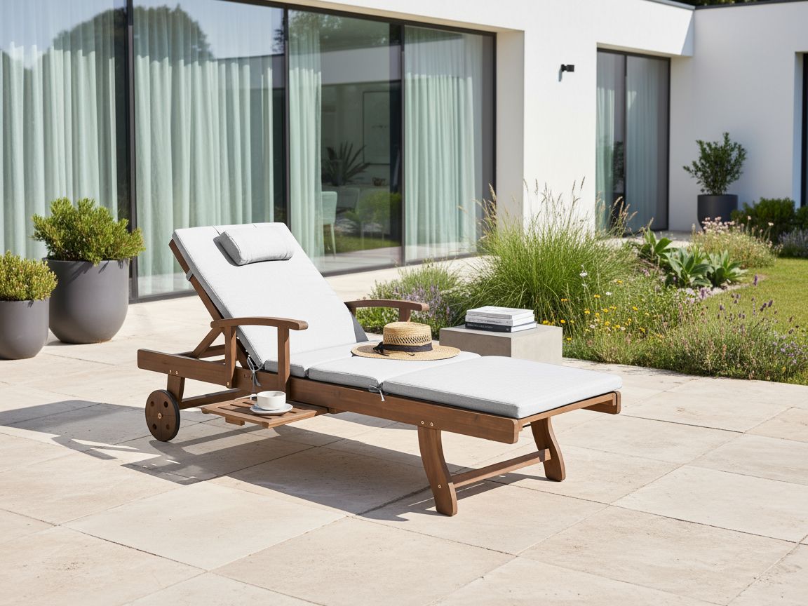 Sun Lounger with Cushion AMANTEA PREMIUM Acacia Wood Light Grey