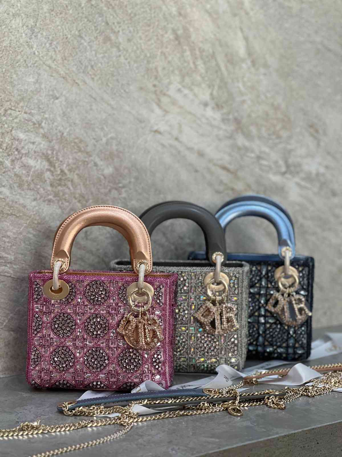 Dior Mini Lady Dior Bag Satin Embroidered with Pearls