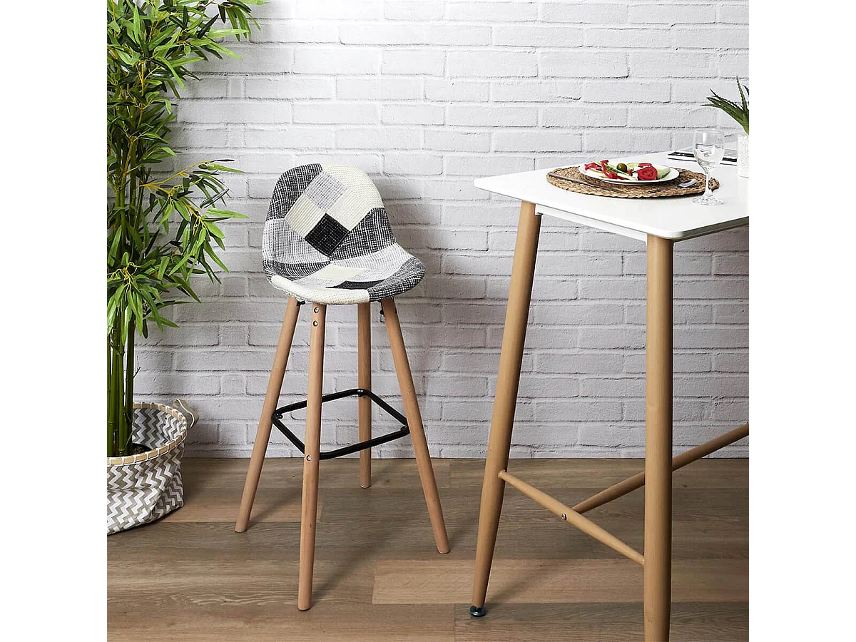 MOZAIK - Lot de 2 Tabourets Scandinaves Noirs et Blancs