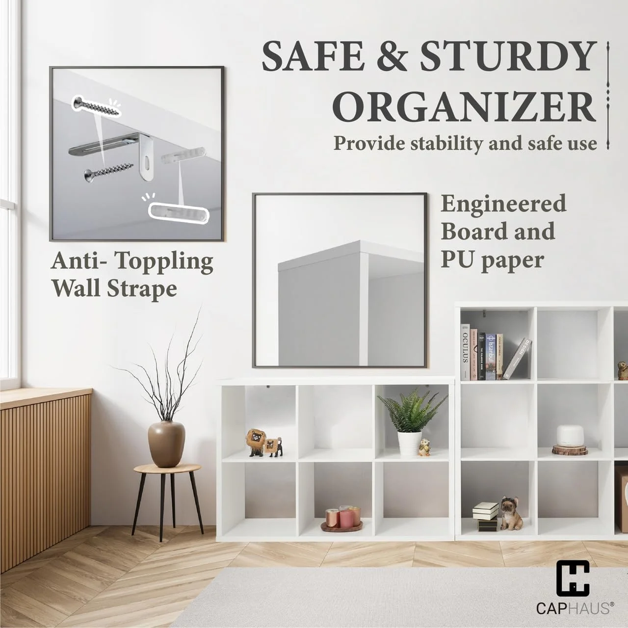 Sturdy Room 13-Inch Cube Storage Organizer Shelf, with Extra Thick Exterior Edge, Open Storage Shelf Divider, Bookcase, 6-Cube / 8-Cube / 9-Cube, Colors Available in Grey Oak and White - Image 4