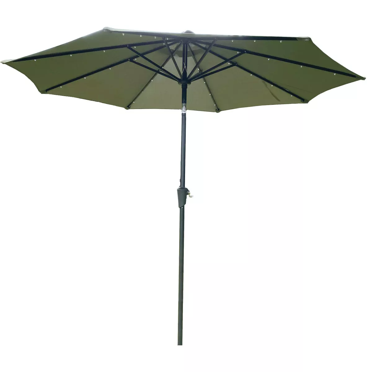 Outdoor Expressions 9 Ft. Aluminum Tilt/Crank Heather Green Patio Umbrella with Solar LED Lights