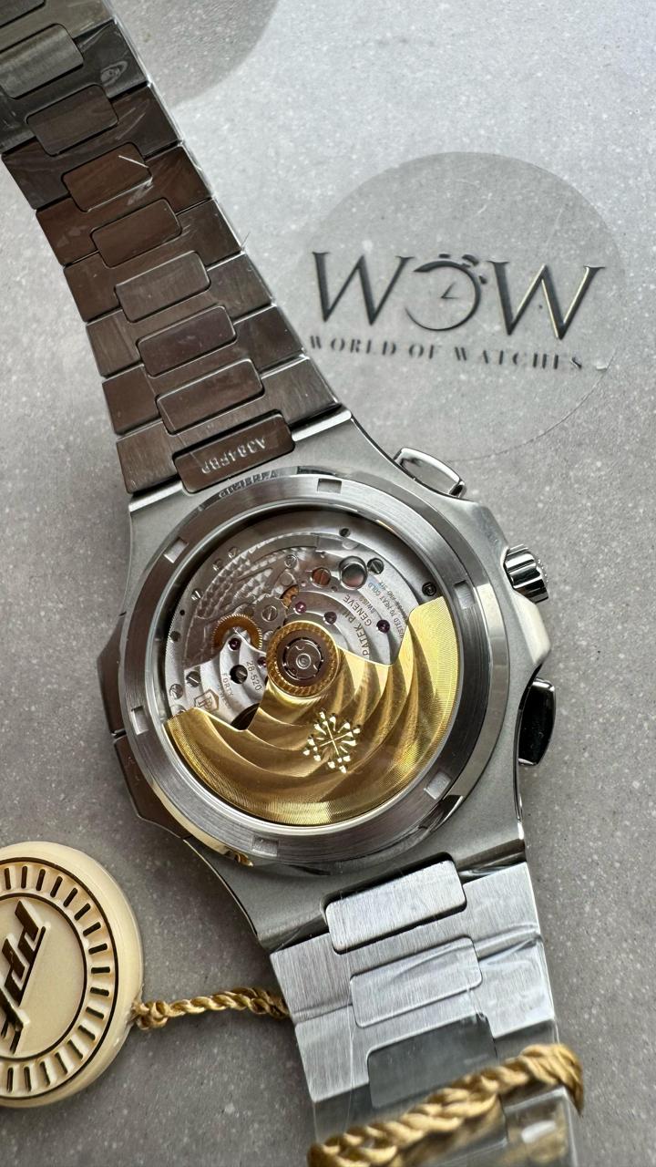 Replica PATEK PHILIPPE PPF Nautilus Chronograph Travel 5990 SS Grey Dial Stick on SS Bracelet A28-520 - Top club