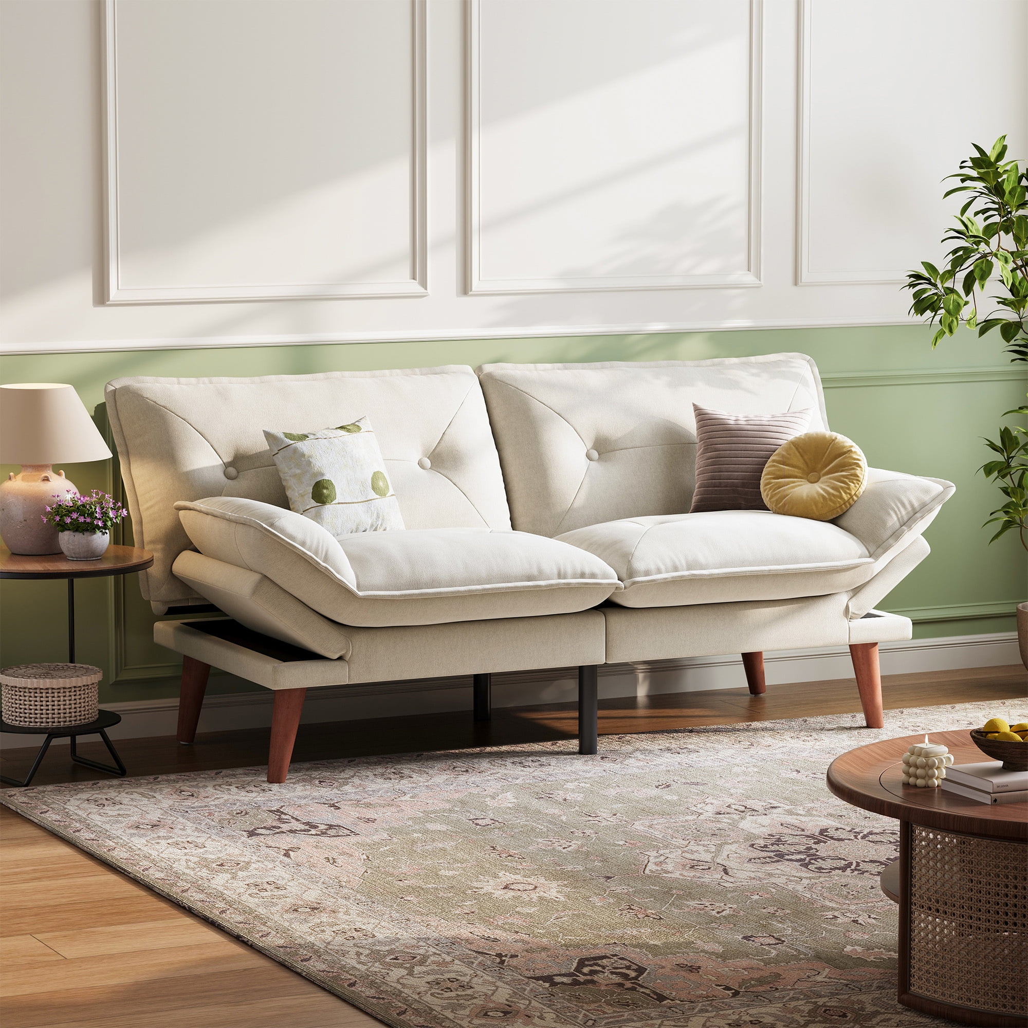 Linsy Home 70" W Chenille Convertible Futon Sofa Bed with Adjustable Armrests, Green - Image 20