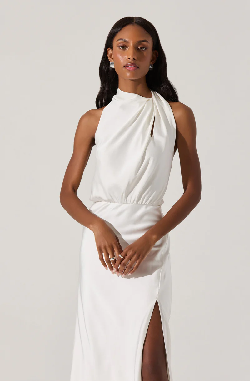 Jelyn Satin Midi Dress-Ivory