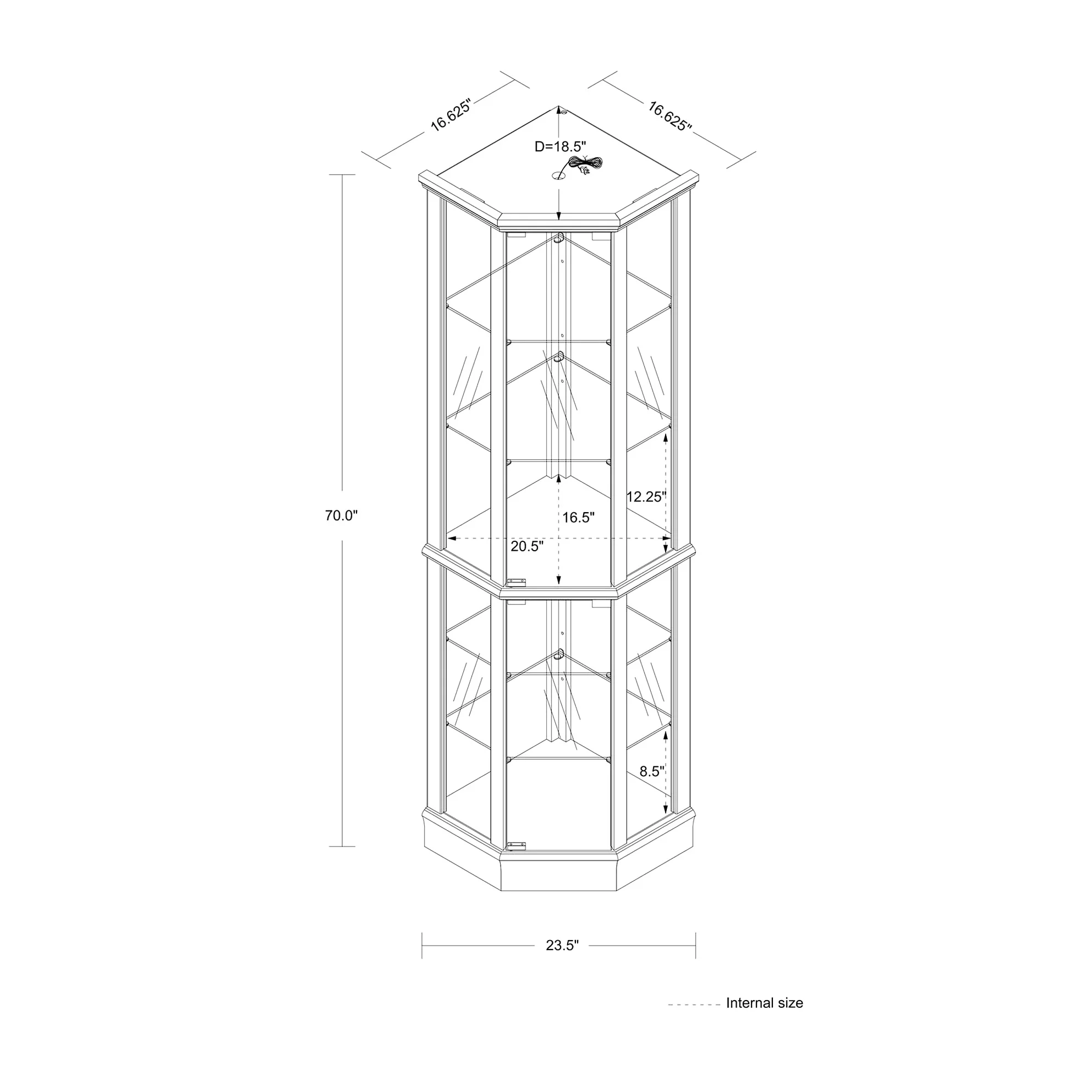 Walnut Cabinet With 6 Shelves, Adjustable Glass & Mirrored Back Design Shelf Lighted Corner Curio Shelves In - Image 8