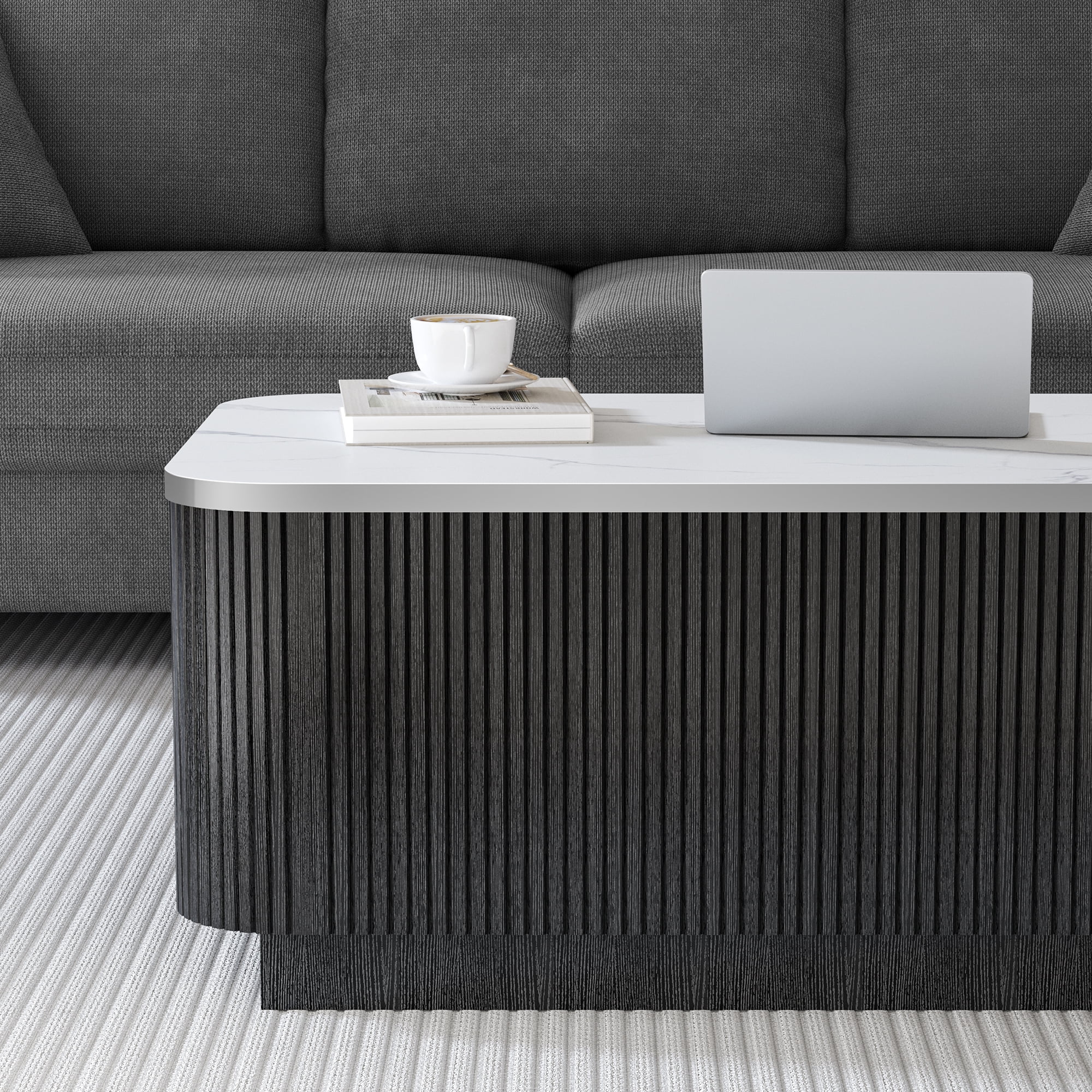 47 inch Modern Coffee Table for Living Room, Wood Center Table with Storage, Black