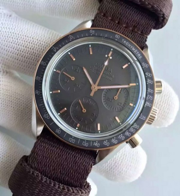 Replica Omega Speedmaster Moonwatch Apollo 11 45th anniversary Limited Brown Dial Nylon Strap - Top club
