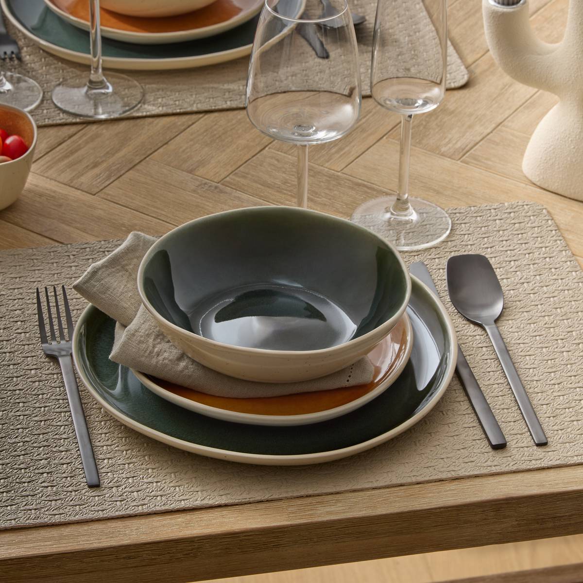 Deep plate "Wonja" Earthenware, D.18.8 cm, Green