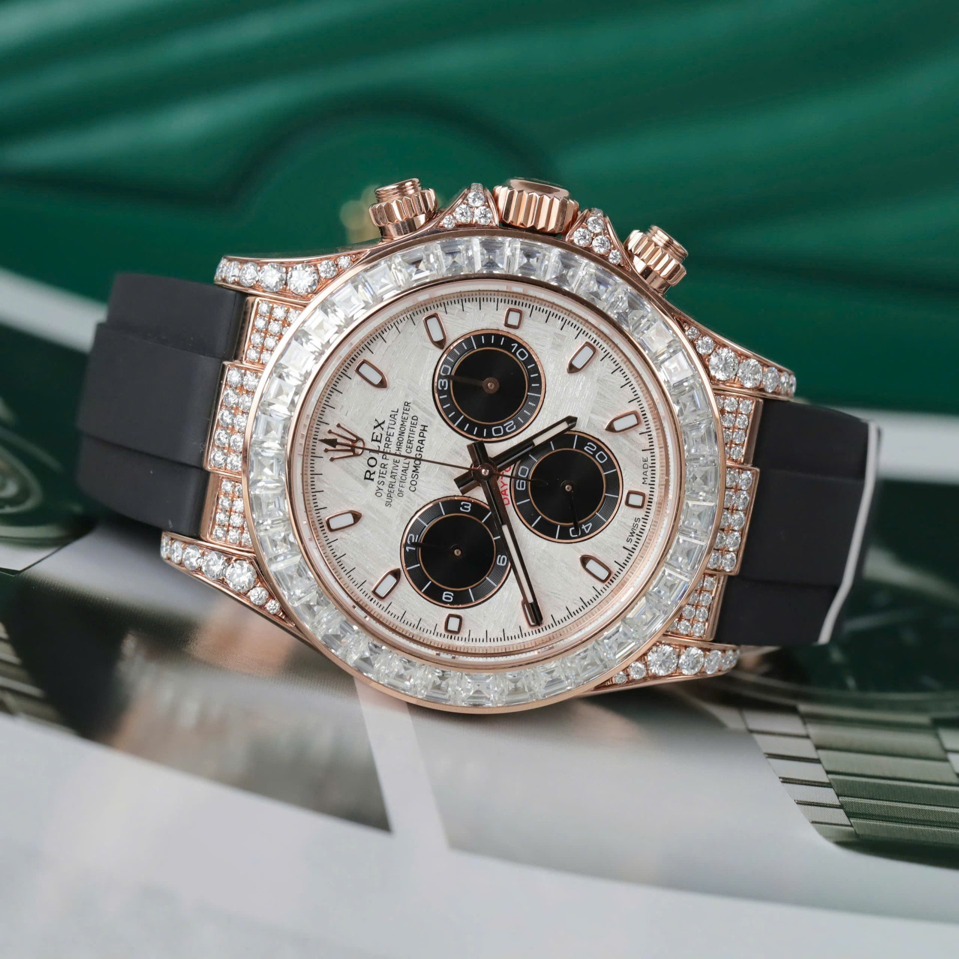 Rolex Daytona Best Clone Watches 18K Gold Wrapped + Diamonds Moissanite Baguette 40mm - Top club