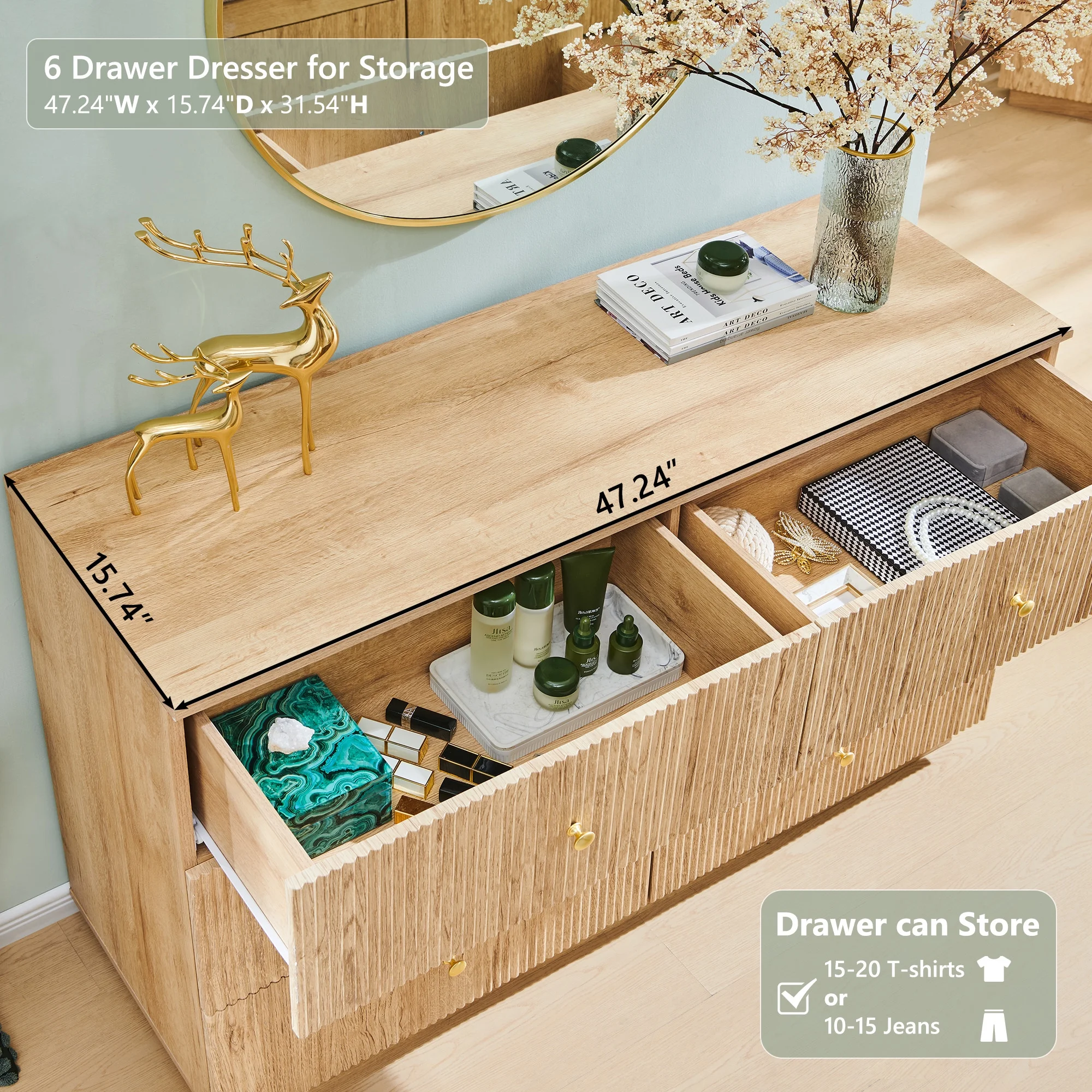 wow97e Fluted 6 Drawers Dresser, Wood 47