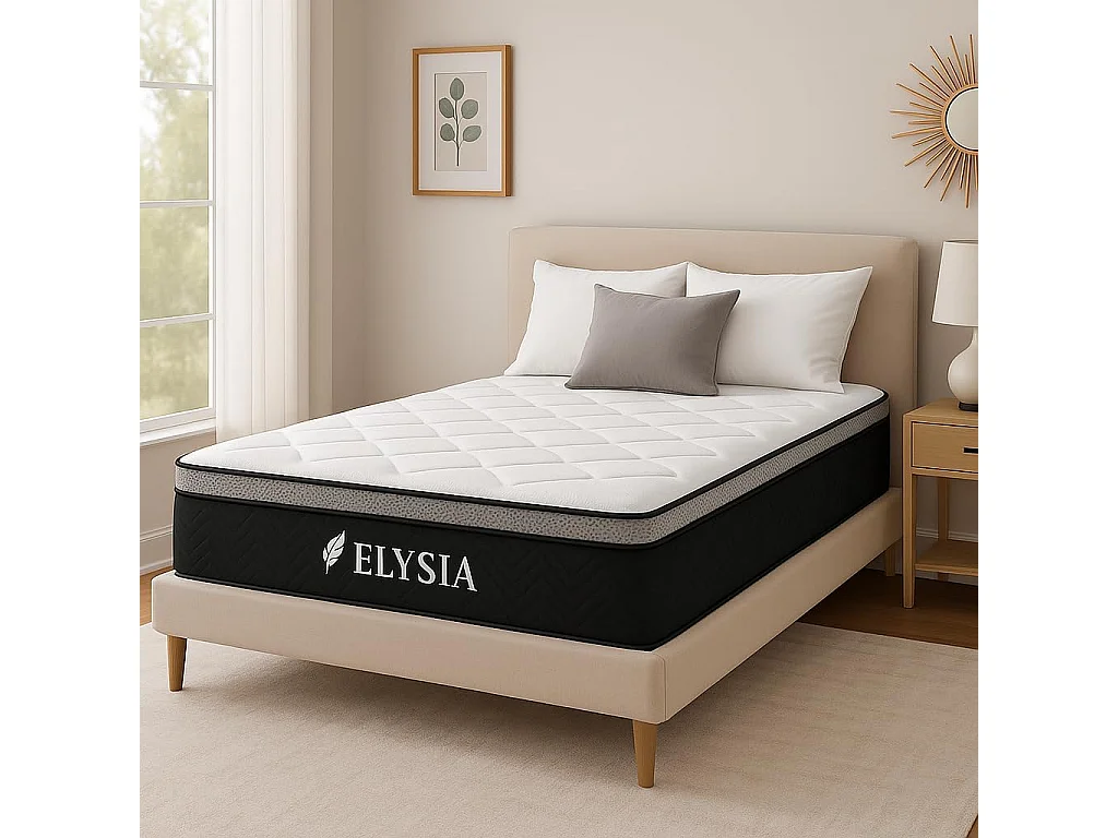 Matelas 140x190 cm - Elysia – Mousse Mémoire de Forme – 25 cm – Soutien 7 Zones – Hypoallergénique – Ferme & Confort Équilibré.