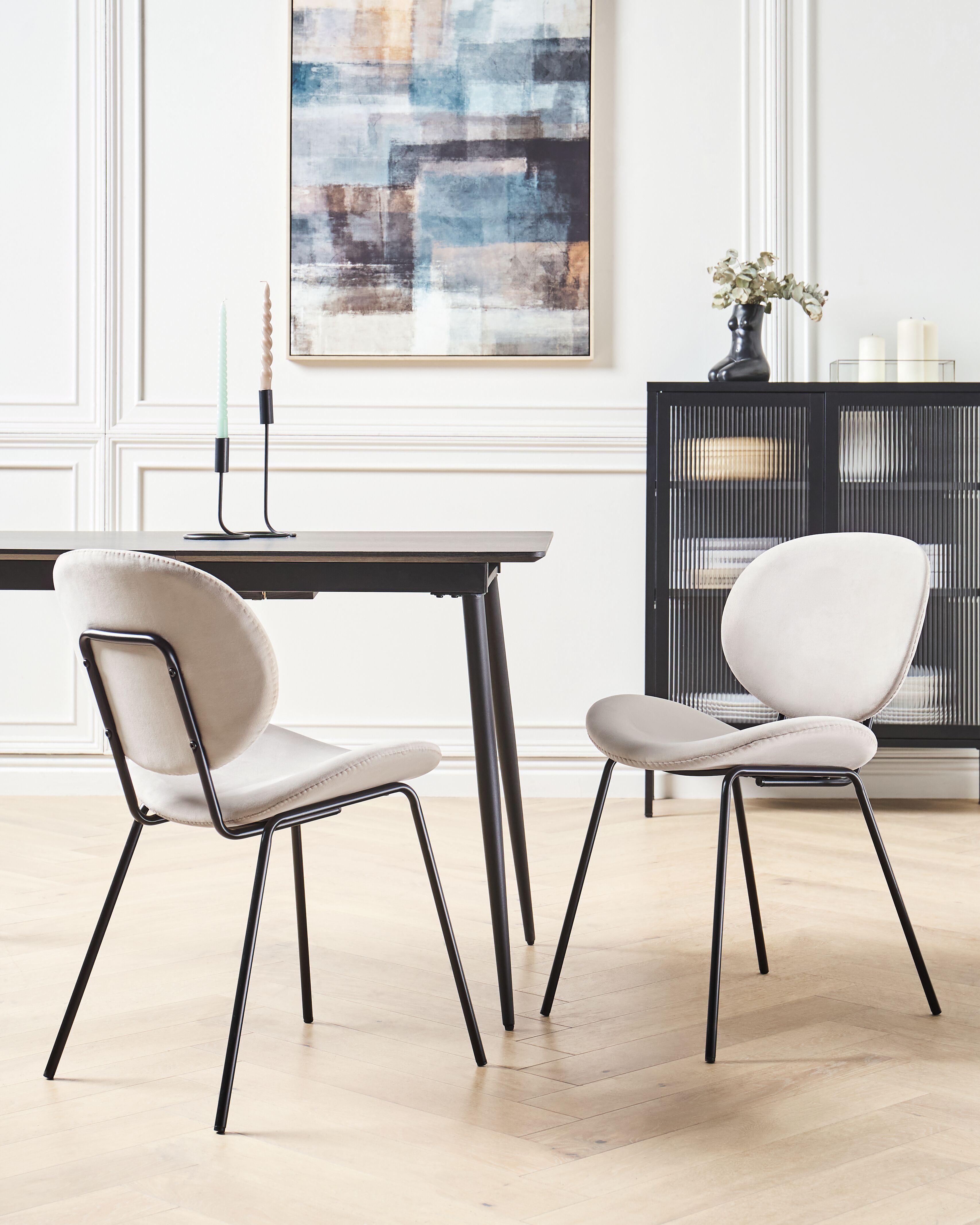 Set of 2 Dining Chairs LUANA Velvet Light Beige