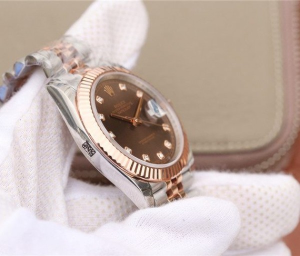Replica Rolex DateJust 41mm 126331 RG Wrapped Brown Dial Diamonds Markers Bracelet A3235 - Top club