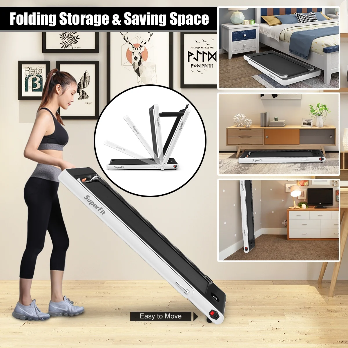 Gymax 2 in 1 Folding Treadmill 2.25HP Running Machine w/ Dual Display APP Control Black - Image 37