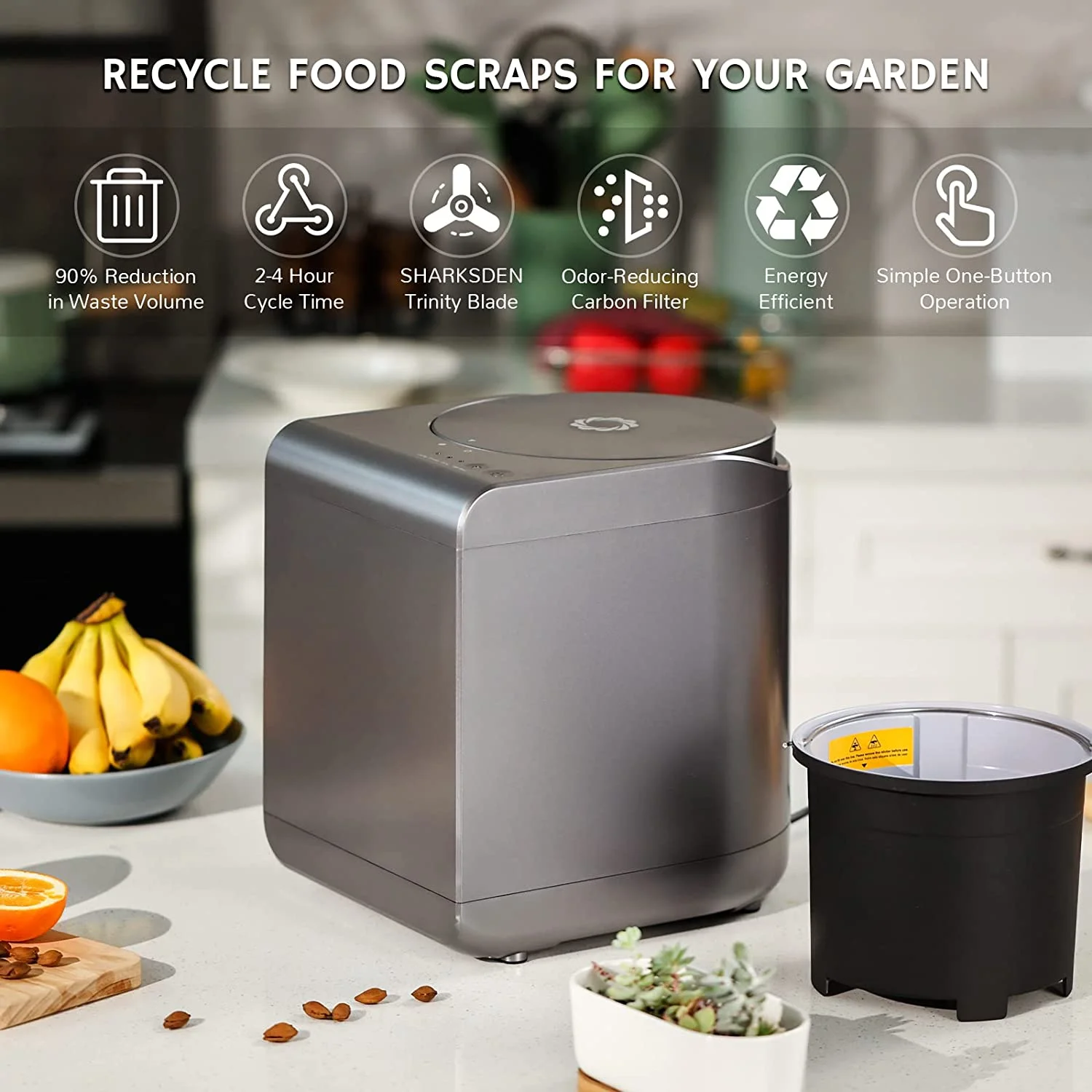 Airthereal Revive Electric Kitchen Composter, 2.5L Capacity with SHARKSDEN? Tri-Blade, Turn Food Waste and Scraps into Dry Compost Fertilizer for Plants