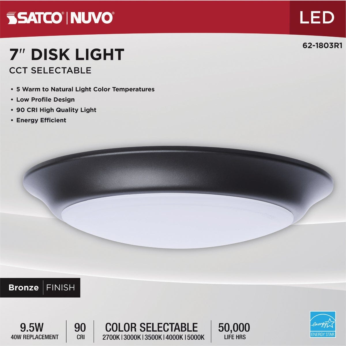Satco Nuvo 7 In. Mahogany Bronze 60W Equivalent LED CCT-Selectable Disc Flush Mount Ceiling Light Fixture